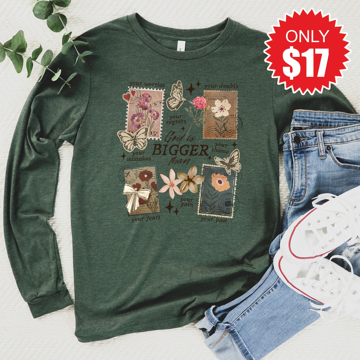 God Is Bigger Long Sleeve - Heather Forest - 17 product image 1