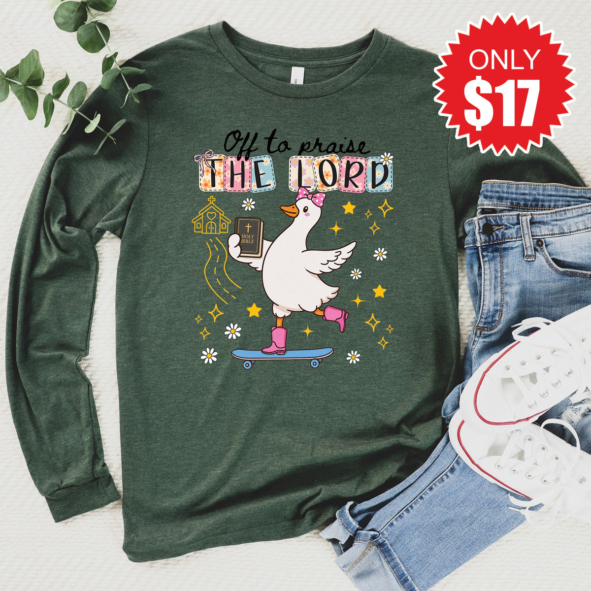 Off To Praise The Lord Long Sleeve - Heather Forest - 17 product image 1