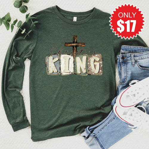 Christ Is King Long Sleeve - Heather Forest - 17 product image 1