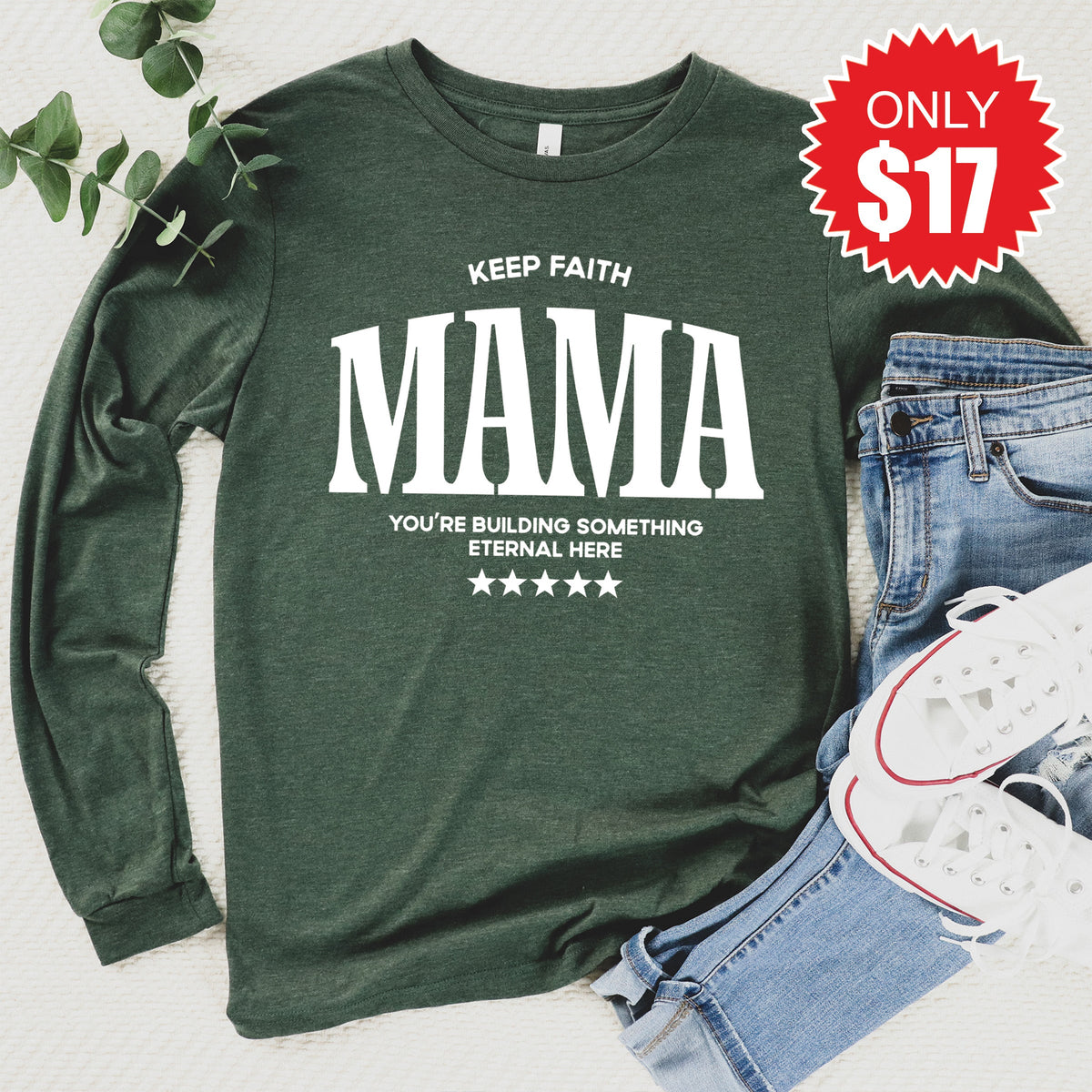 Keep Faith Mama Long Sleeve - Heather Forest - 17 product image 1