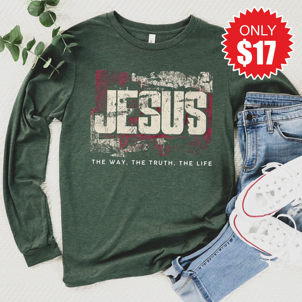 Jesus Long Sleeve - Heather Forest - 17 product image 1