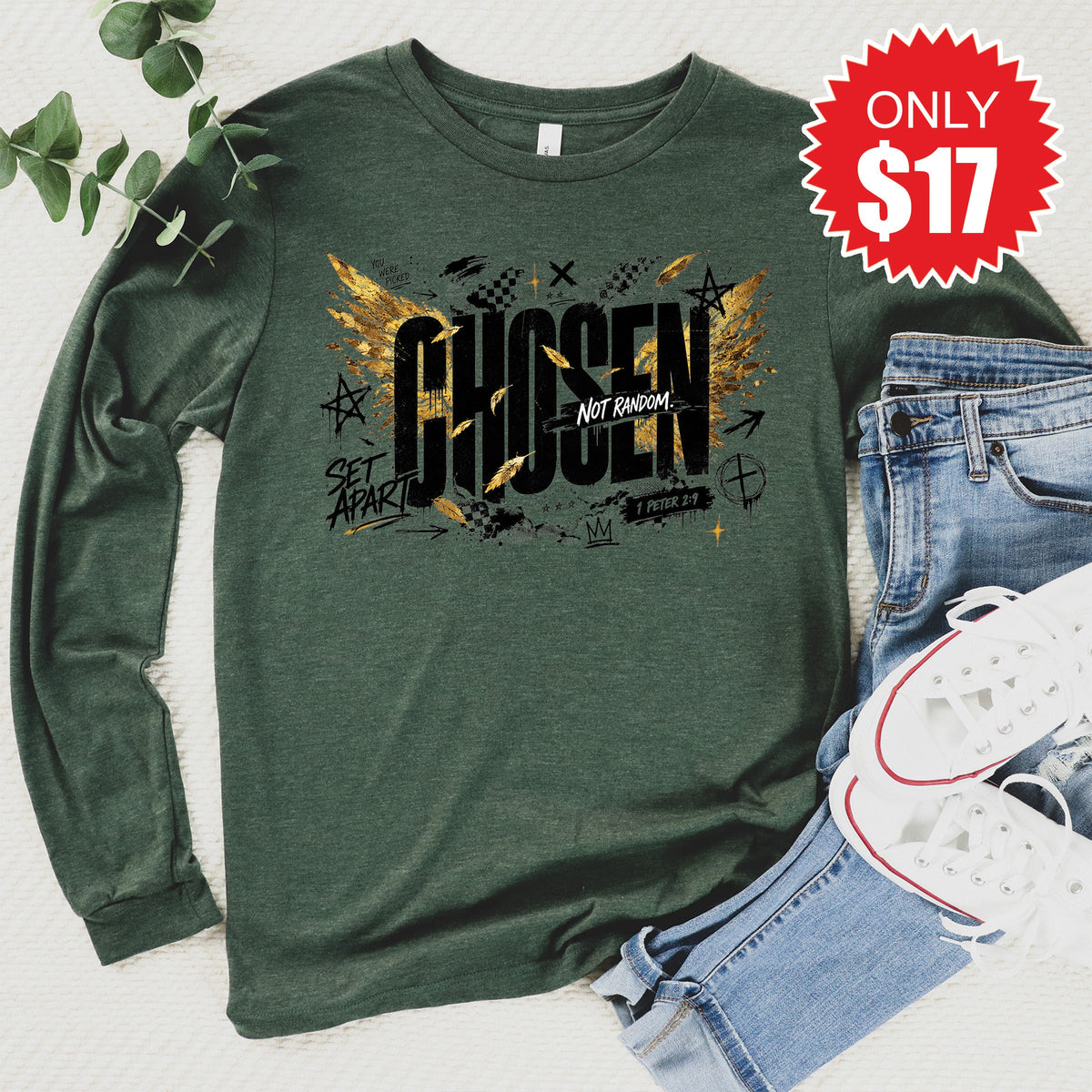 Chosen Not Random Long Sleeve - Heather Forest - 17 product image 1
