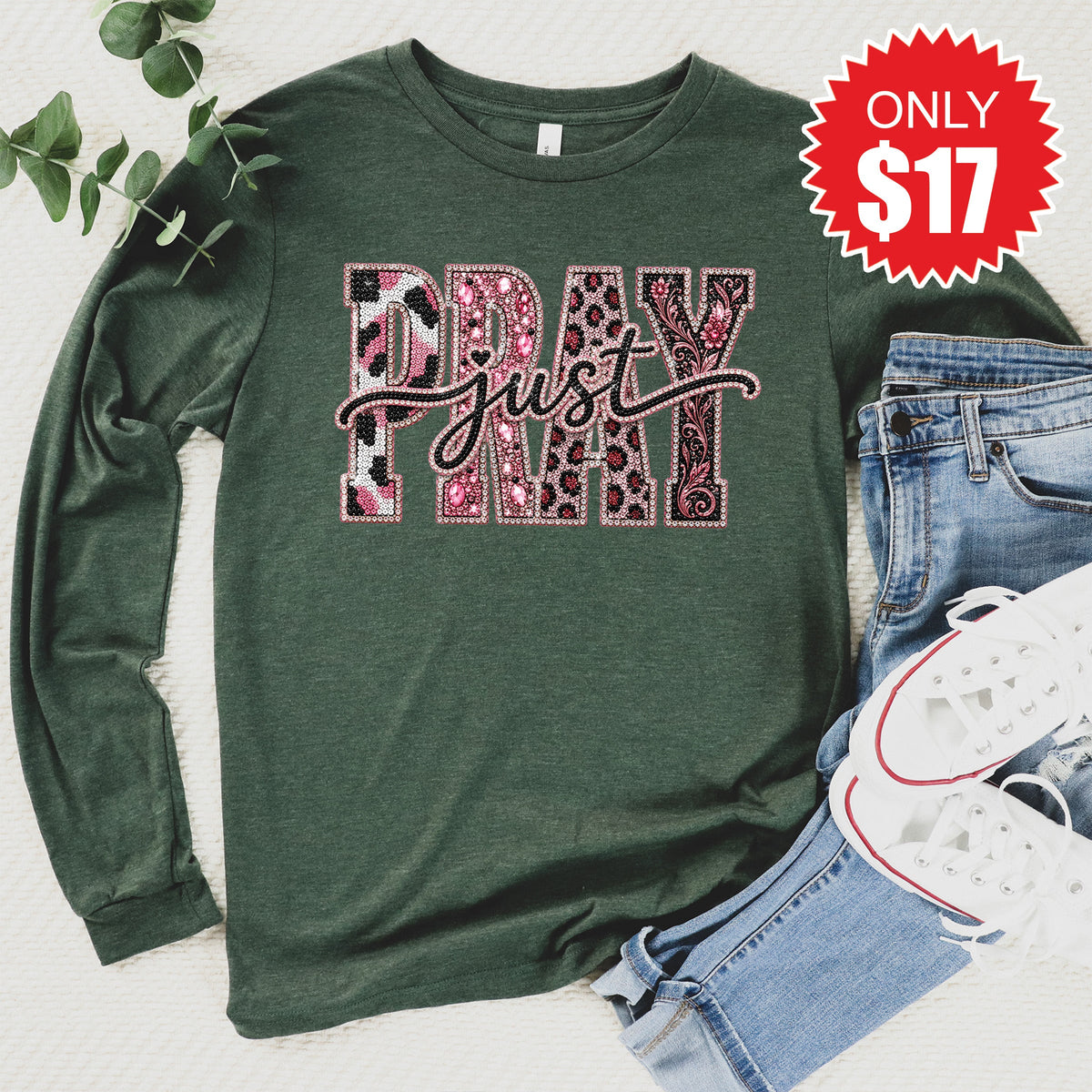 Just Pray Long Sleeve - Heather Forest - 17 product image 1