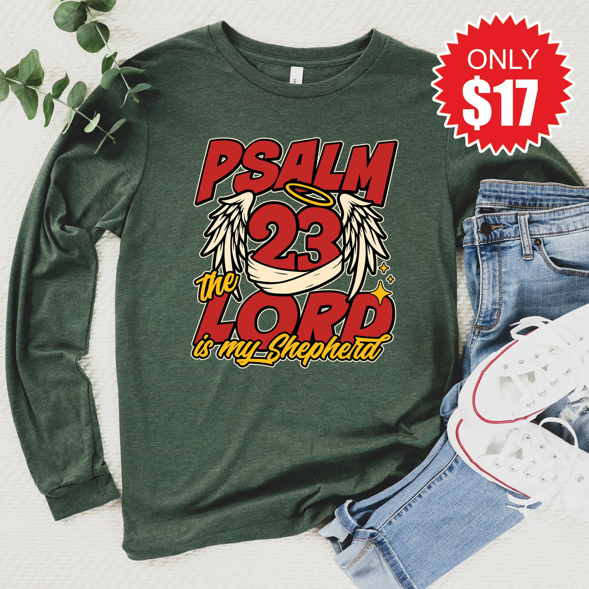 Psalm 23 Long Sleeve - Heather Forest - 17 product image 1