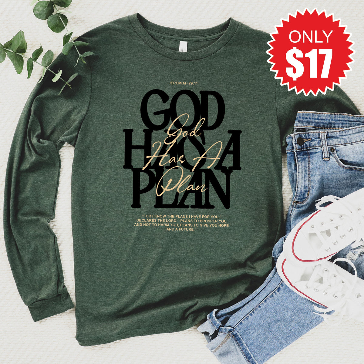 God Has A Plan Long Sleeve - Heather Forest - 17 product image 1