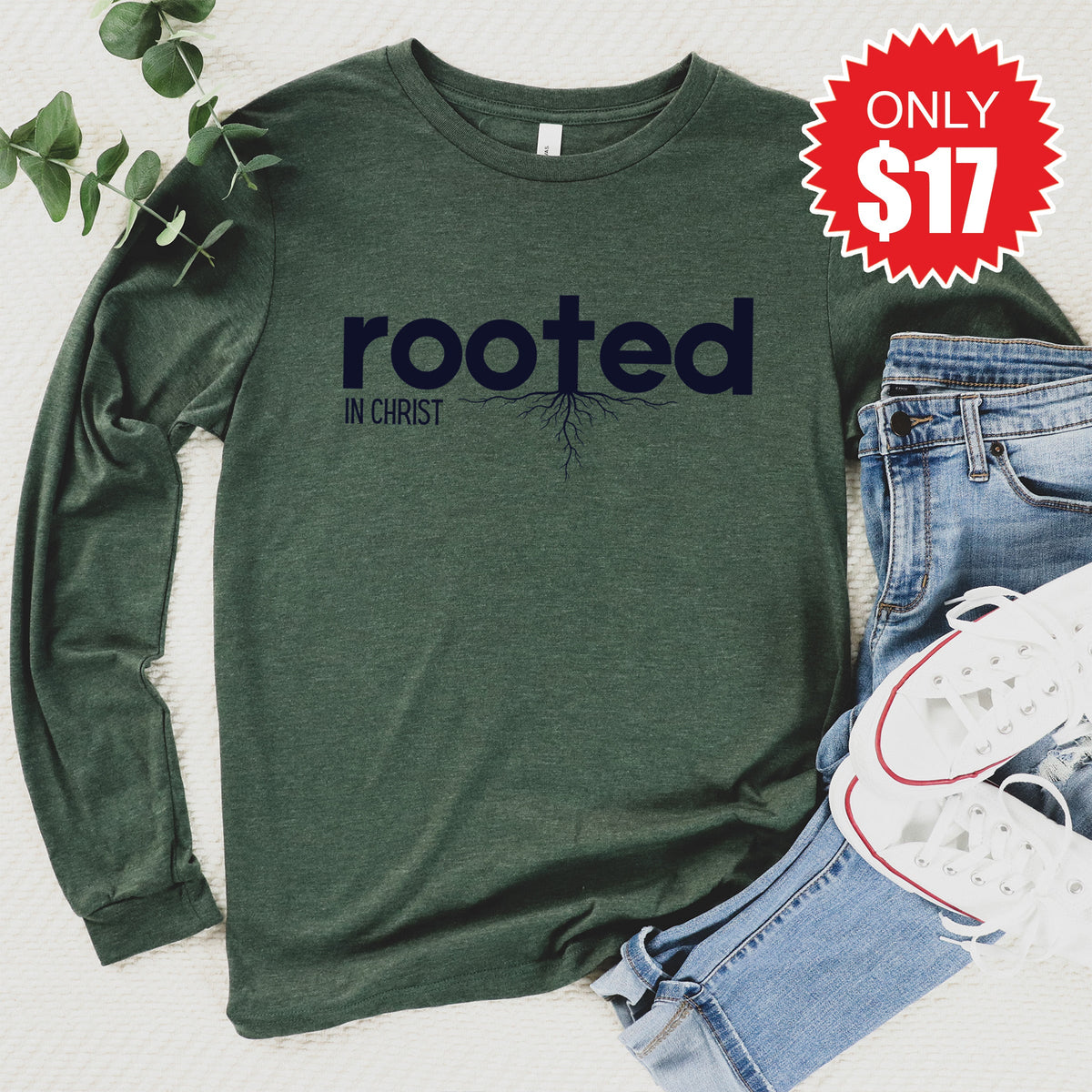 Rooted In Christ Long Sleeve - Heather Forest - 17 product image 1