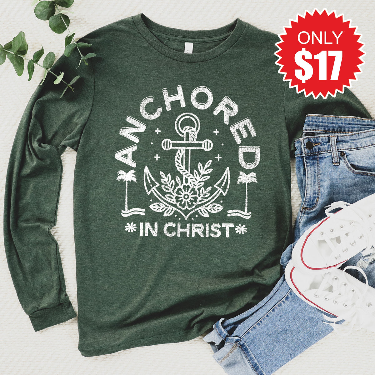 Anchored In Christ Long Sleeve - Heather Forest - 17 product image 1
