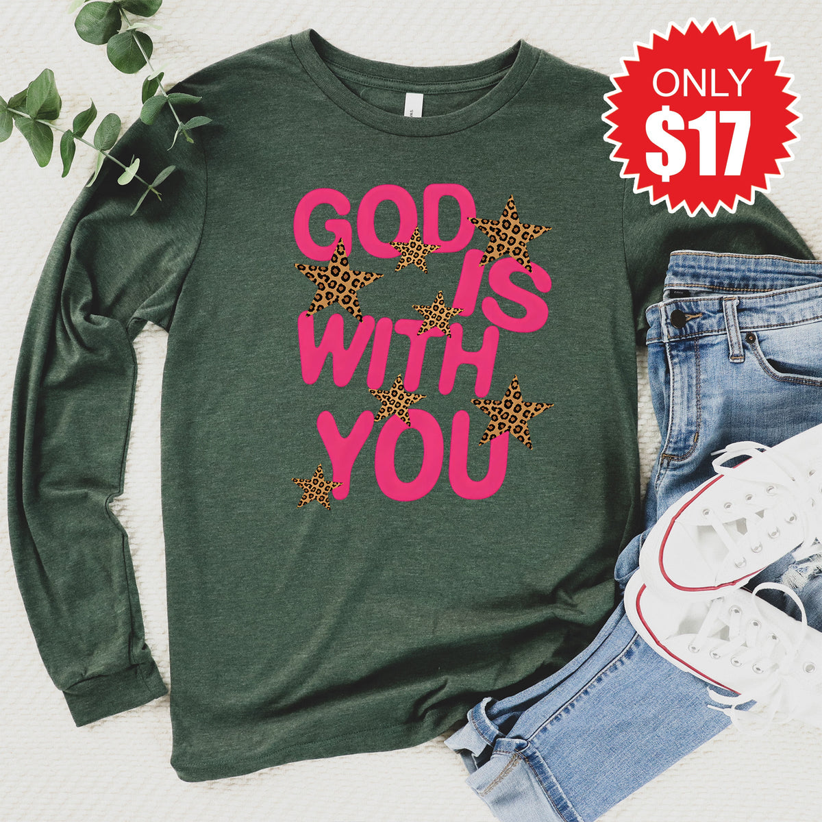 God Is With You Long Sleeve - Heather Forest - 17 product image 1