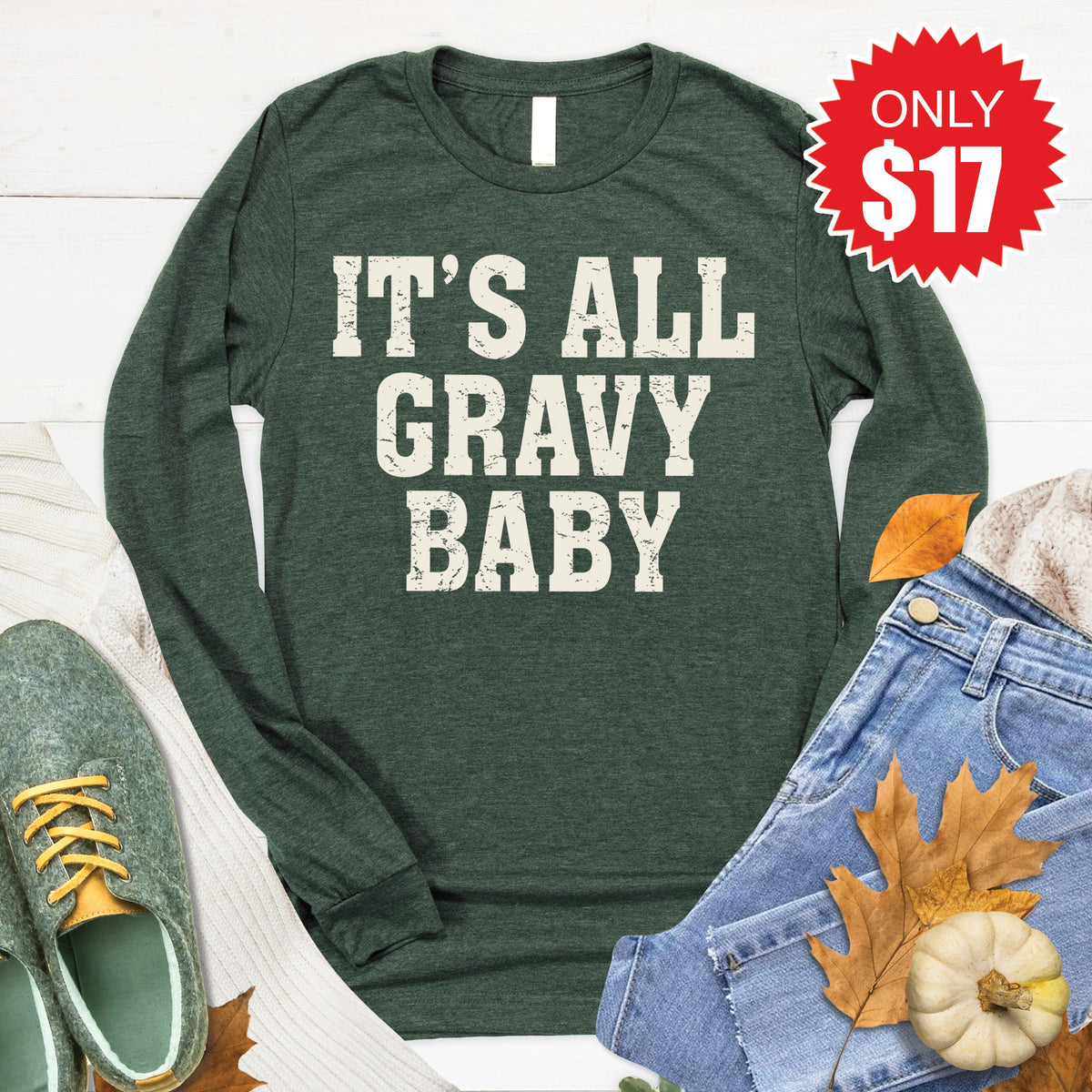 It's All Gravy Baby Long Sleeve - Heather Forest - 17 product image 1