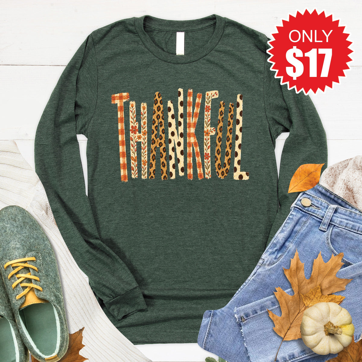 Thankful Long Sleeve - Heather Forest - 17 product image 1