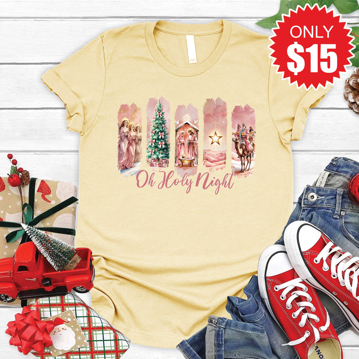 Oh Holy Night Tee - Heather French Vanilla - 15 product image 1
