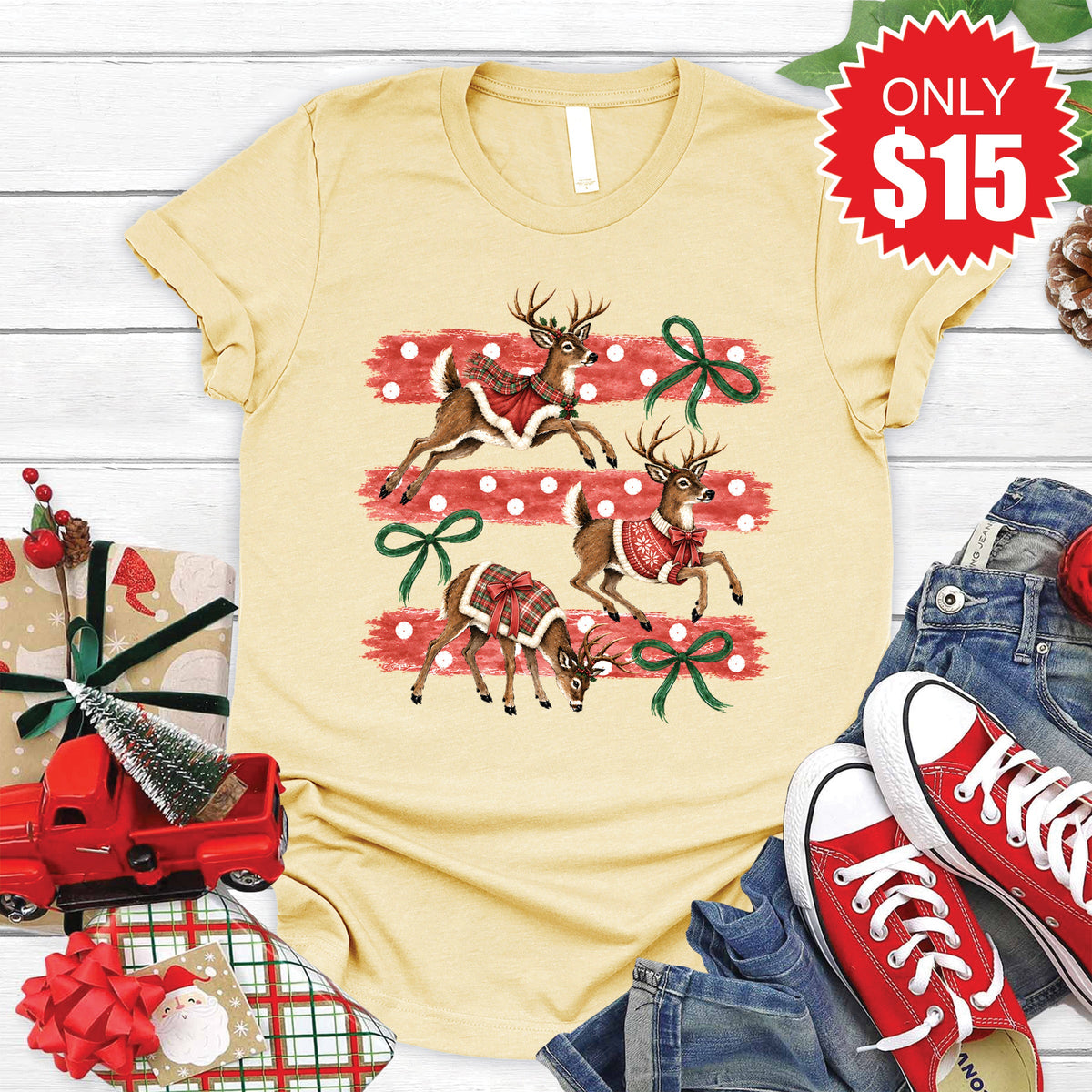 Reindeers Tee - Heather French Vanilla - 15 product image 1