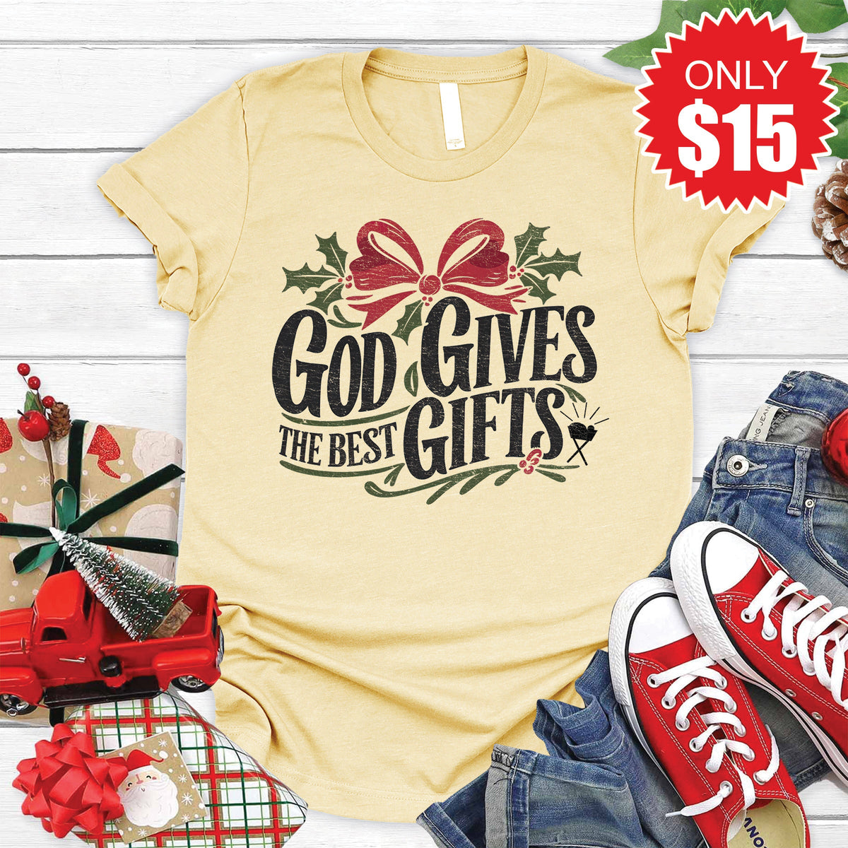 God Gives The Best Gifts Tee - Heather French Vanilla - 15 product image 1