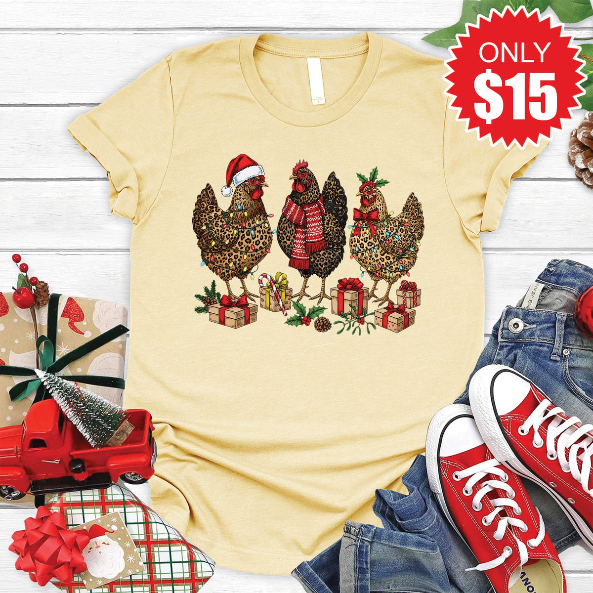 Christmas Chickens Tee - Heather French Vanilla - 15 product image 1