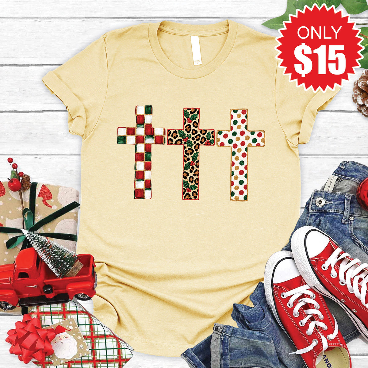 Christmas Crosses Tee - Heather French Vanilla - 15 product image 1