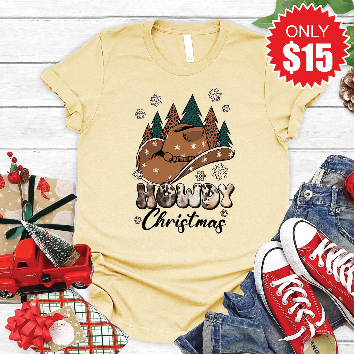 Howdy Christmas Tee - Heather French Vanilla - 15 product image 1