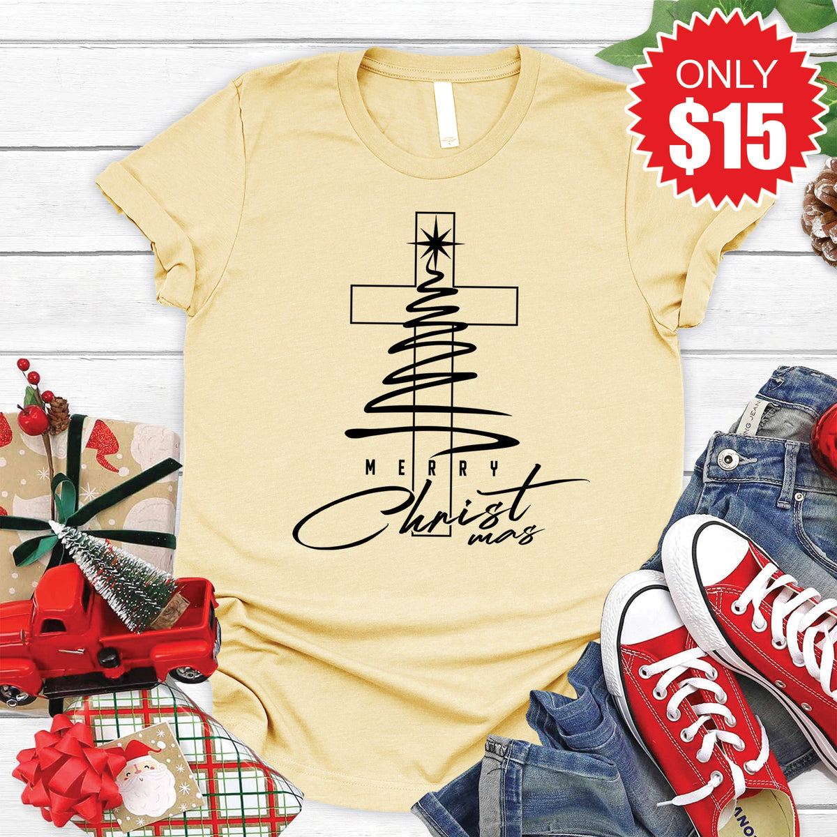 Merry Christmas Tee - Heather French Vanilla - 15 product image 1
