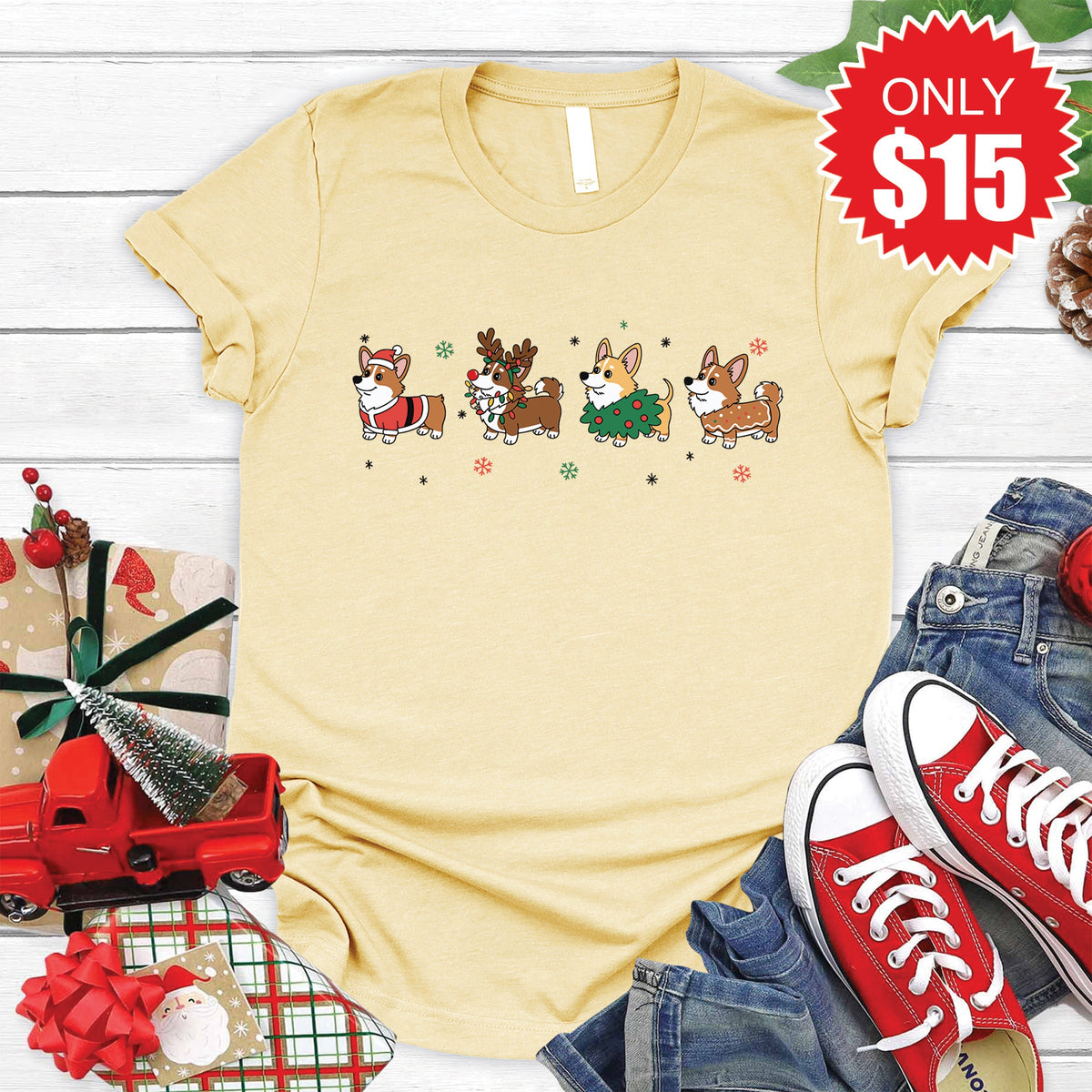 Christmas Corgi Tee - Heather French Vanilla - 15 product image 1
