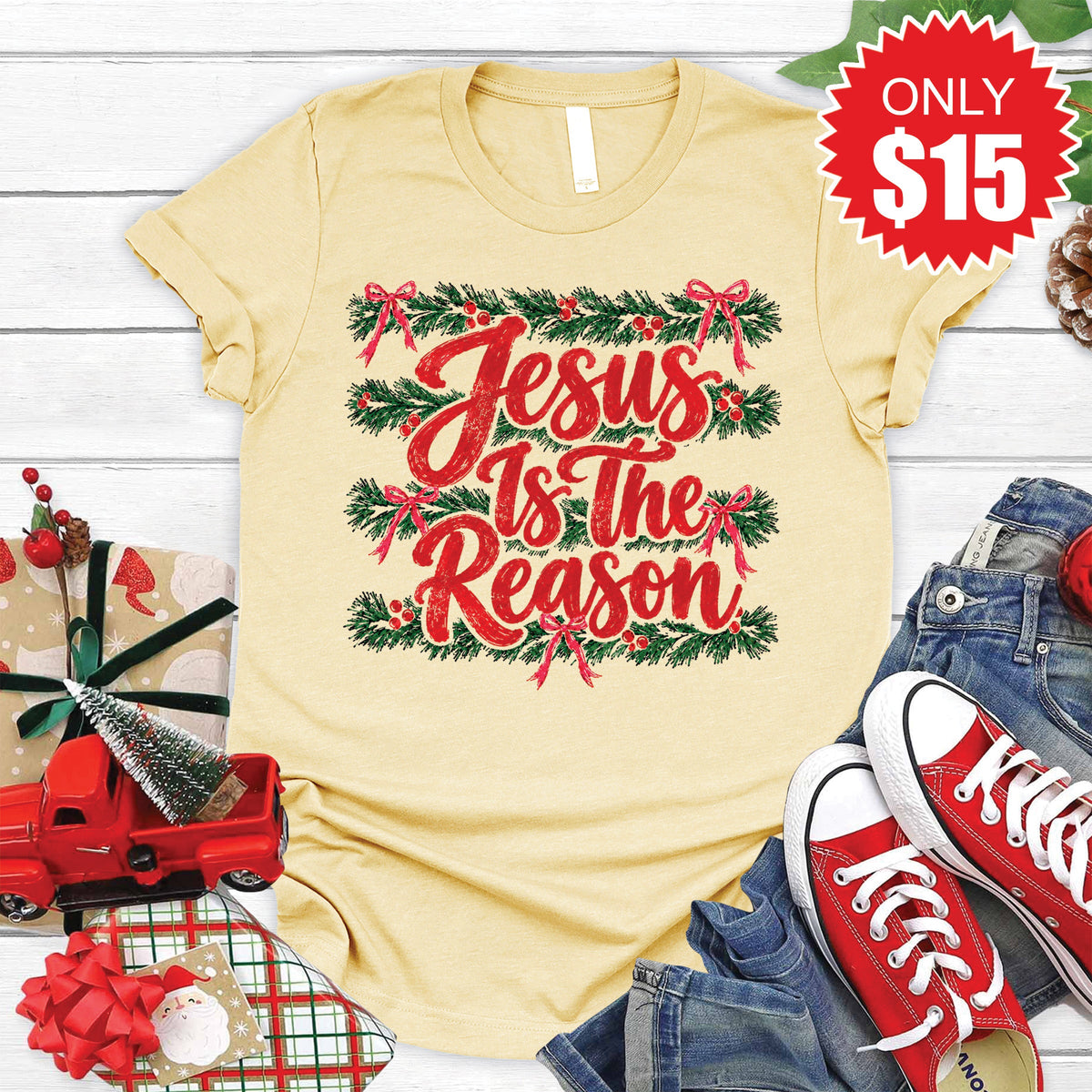Jesus Is The Reason Tee - Heather French Vanilla - 15 product image 1