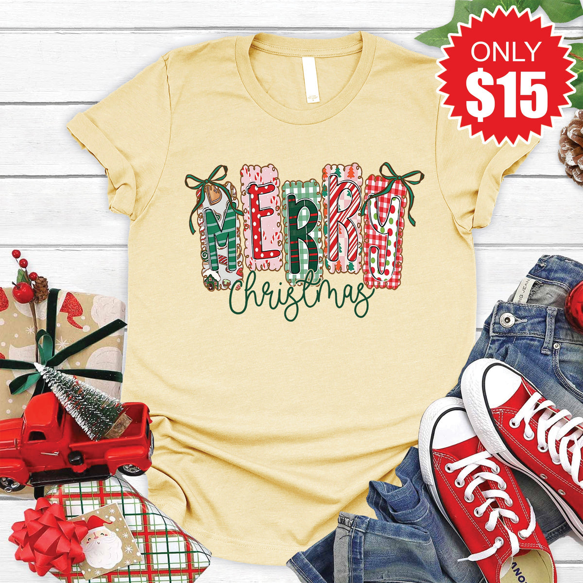 Merry Christmas Tee - Heather French Vanilla - 15 product image 1
