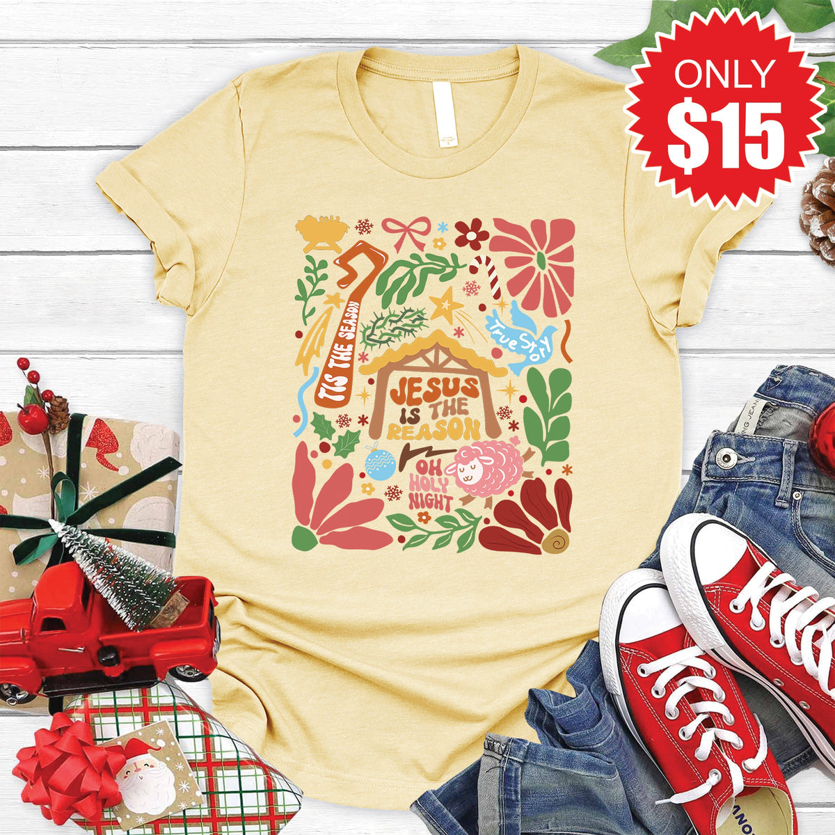 Jesus Is The Reason Tee - Heather French Vanilla - 15 product image 1