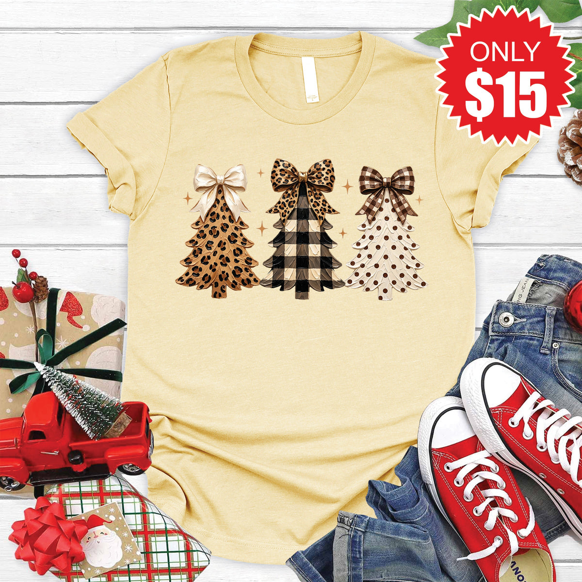 Leopard Christmas Trees Tee - Heather French Vanilla - 15 product image 1