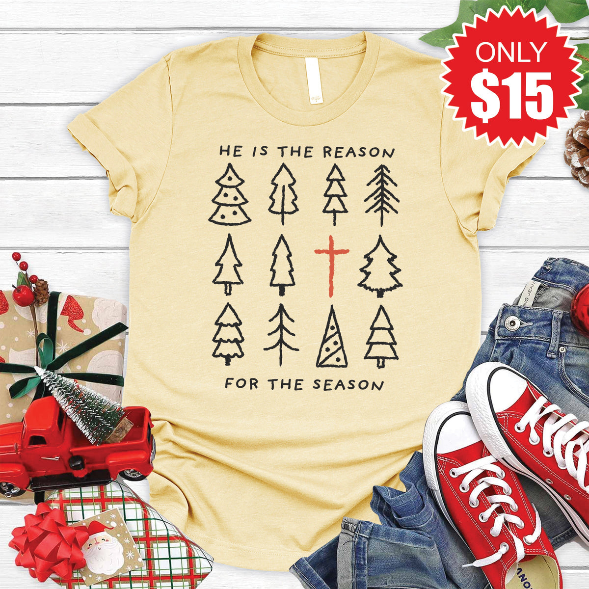 He Is The Reason Tee - Heather French Vanilla - 15 product image 1