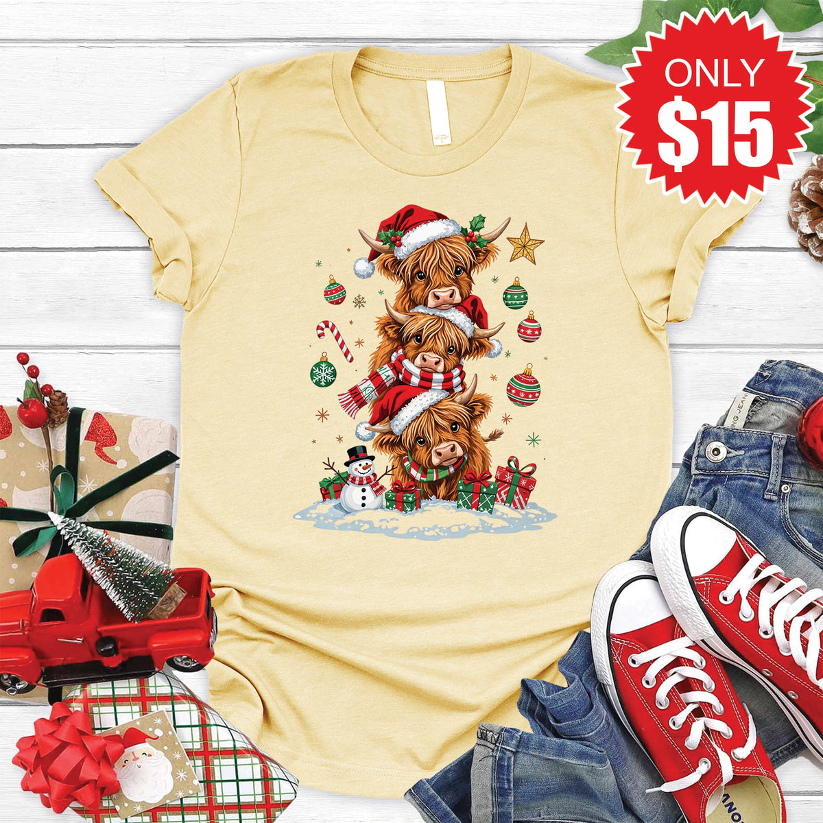 Christmas Cows Tee - Heather French Vanilla - 15 product image 1