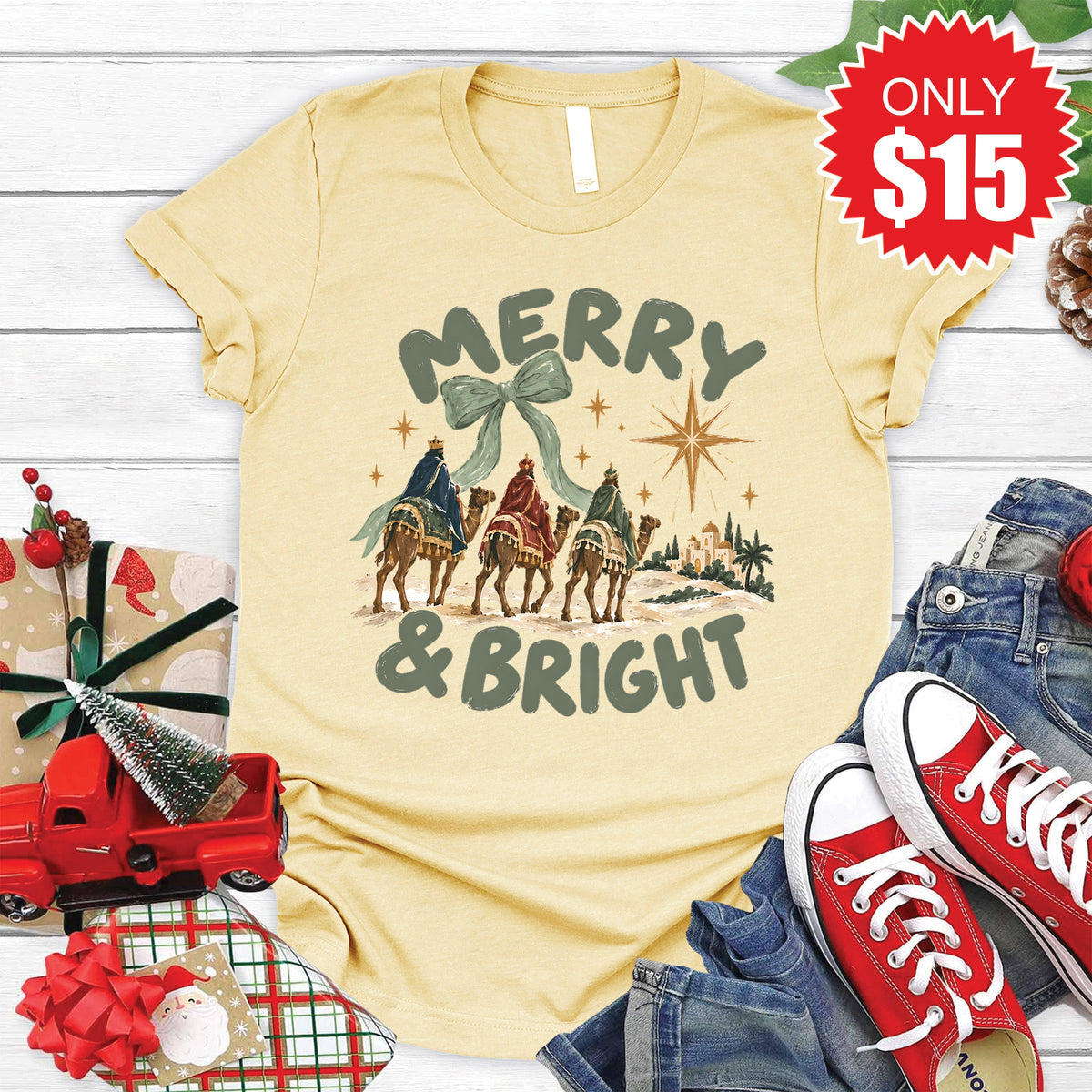 Merry and Bright Tee - Heather French Vanilla - 15 product image 1