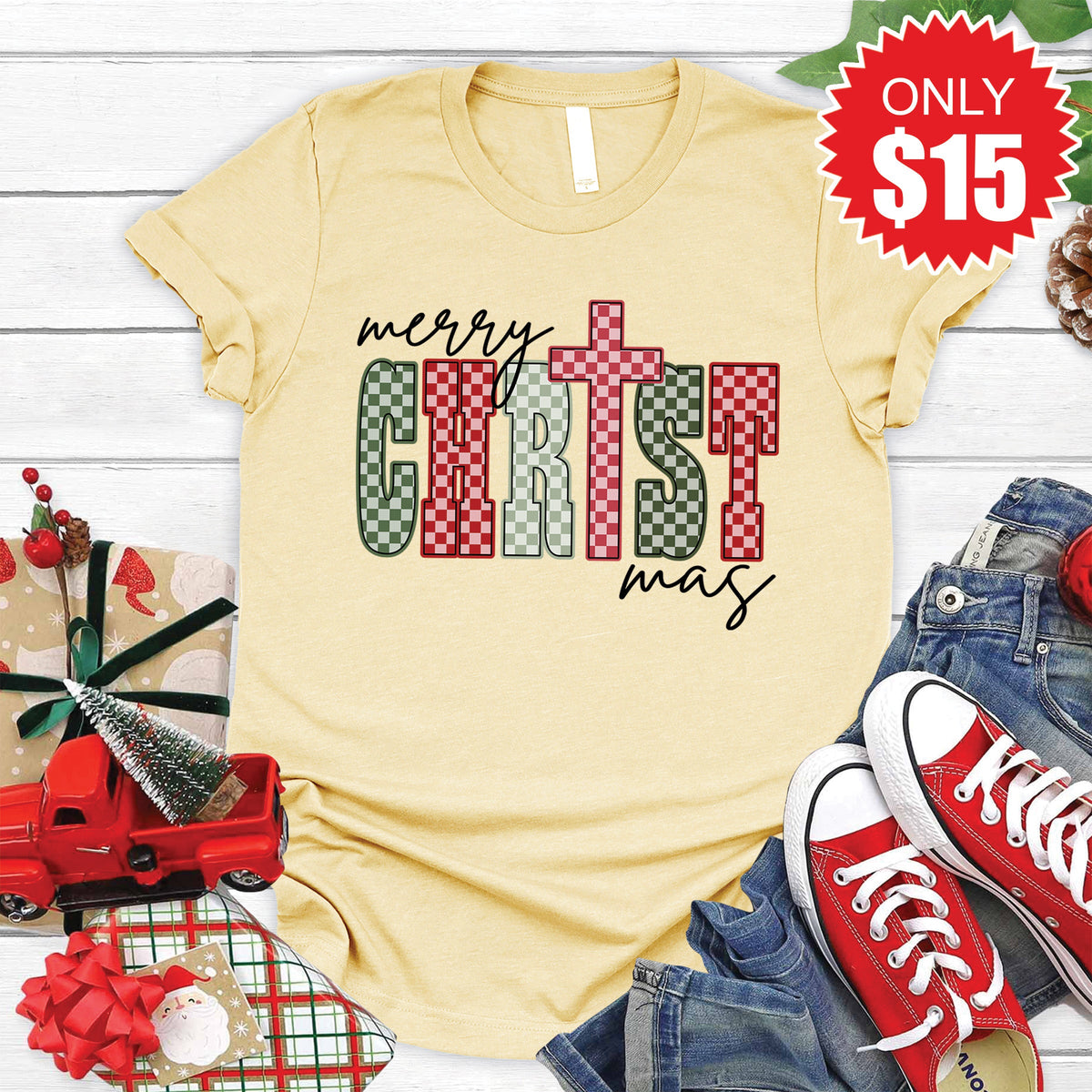 Merry Christmas Tee - Heather French Vanilla - 15 product image 1