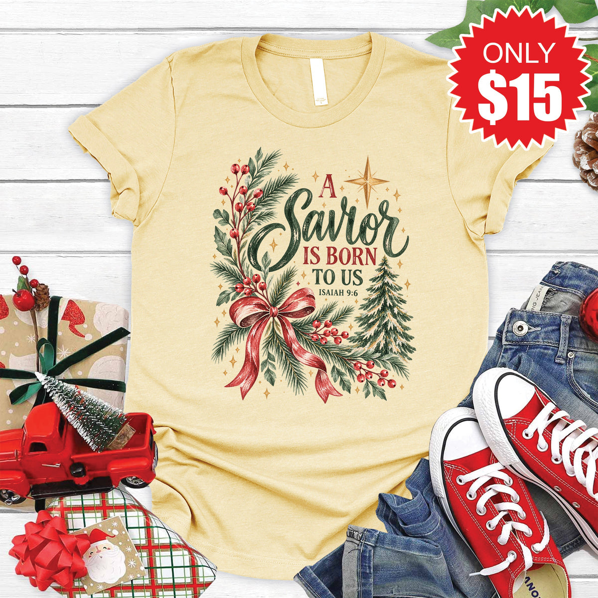A Savior Is Born Tee - Heather French Vanilla - 15 product image 1