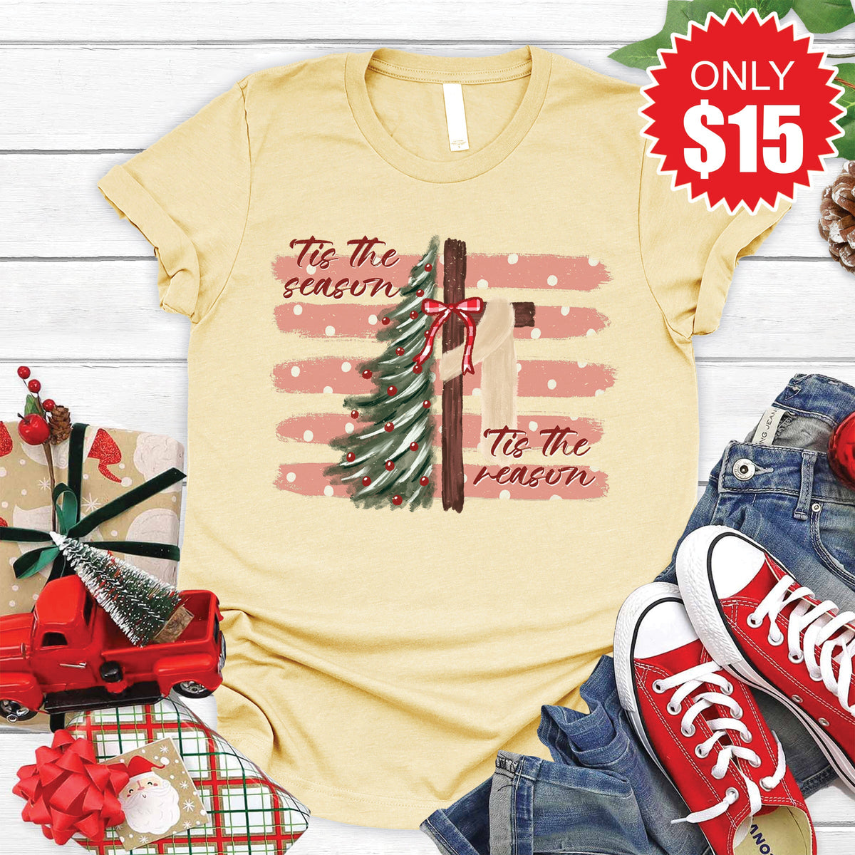 ‘Tis The Season & Reason Tee - Heather French Vanilla - 15 product image 1
