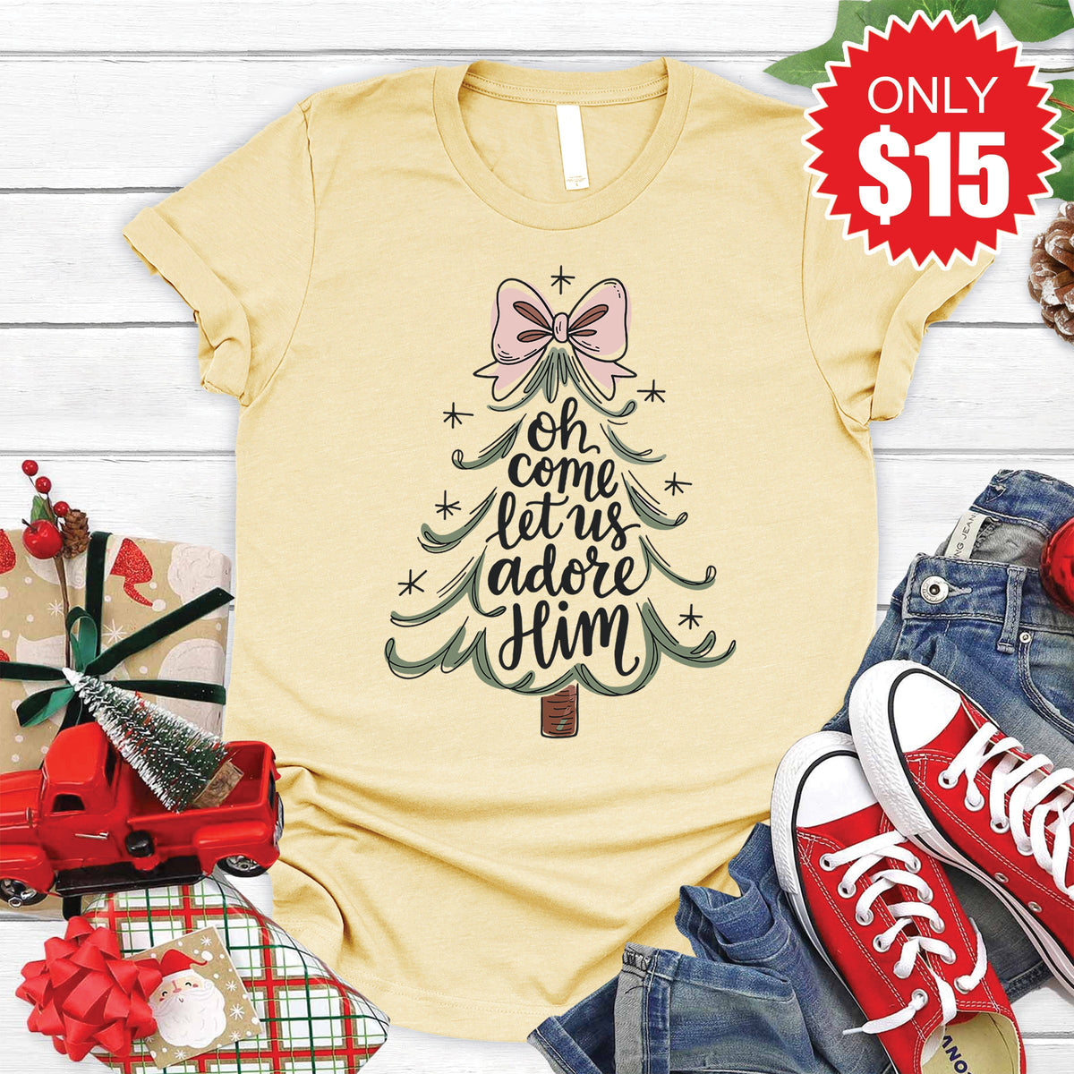 Let Us Adore Him Tee - Heather French Vanilla - 15 product image 1