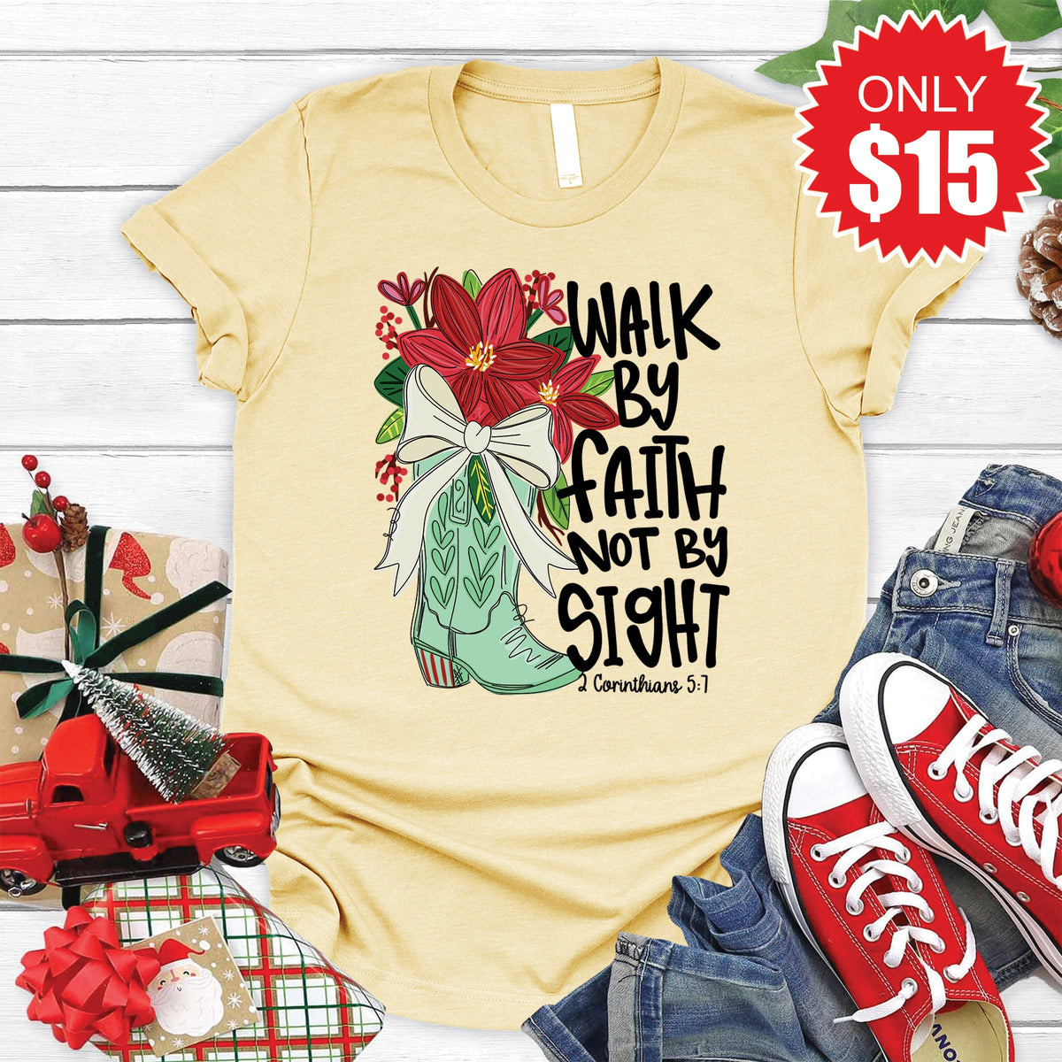 Walk By Faith Tee - Heather French Vanilla - 15 product image 1