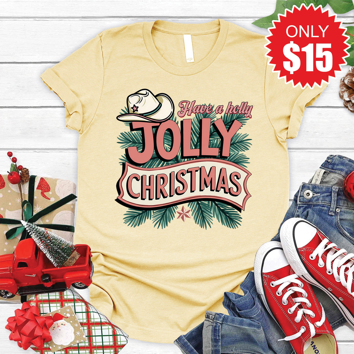 Jolly Christmas Tee - Heather French Vanilla - 15 product image 1