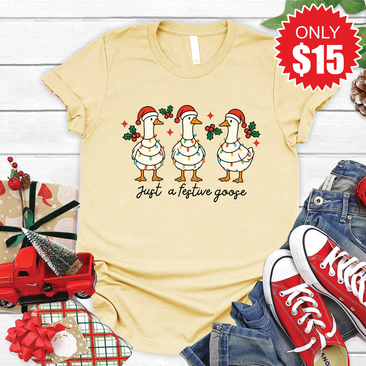 Festive Goose Tee - Heather French Vanilla - 15 product image 1