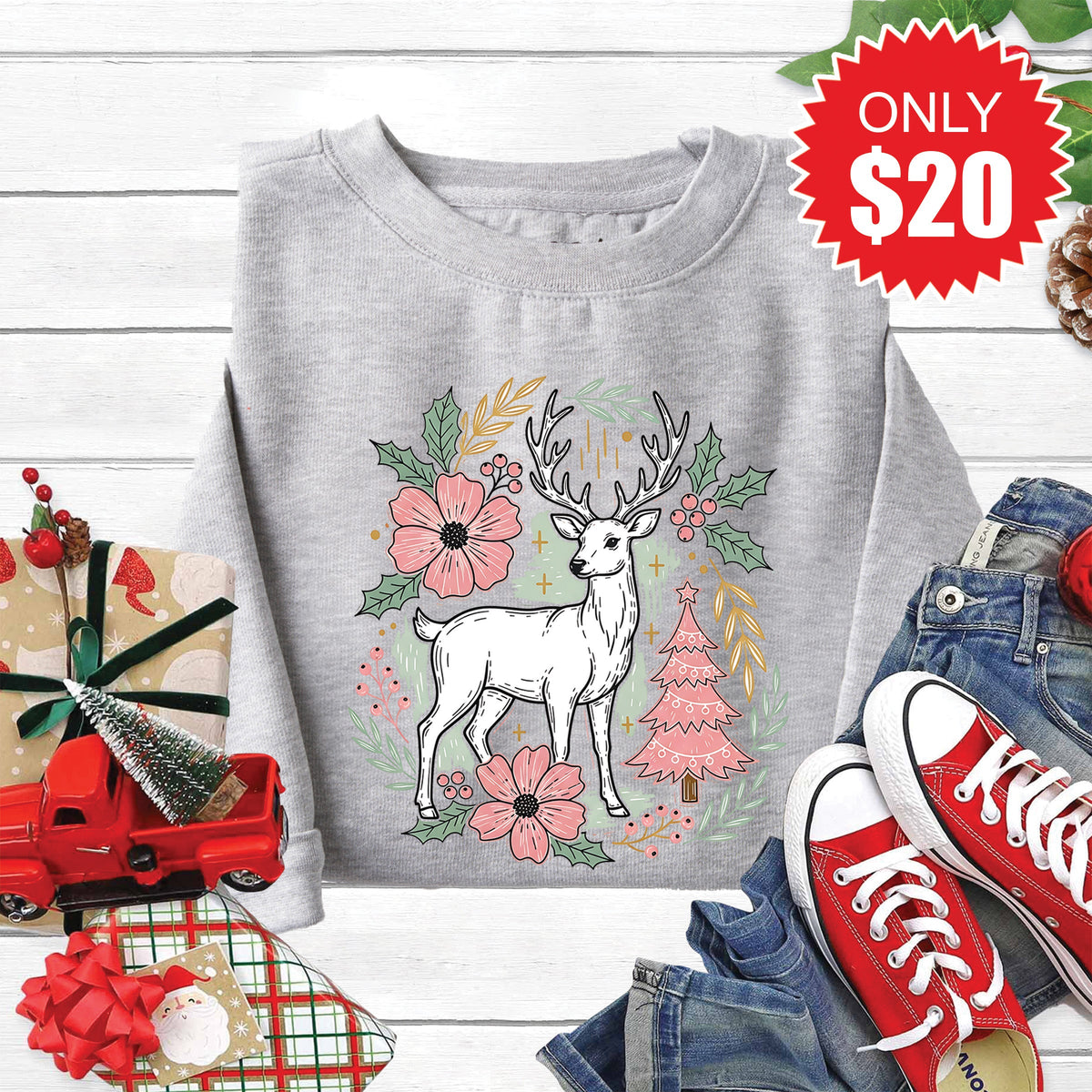 Reindeer Sweatshirt - Heather Grey - 20 product image 1