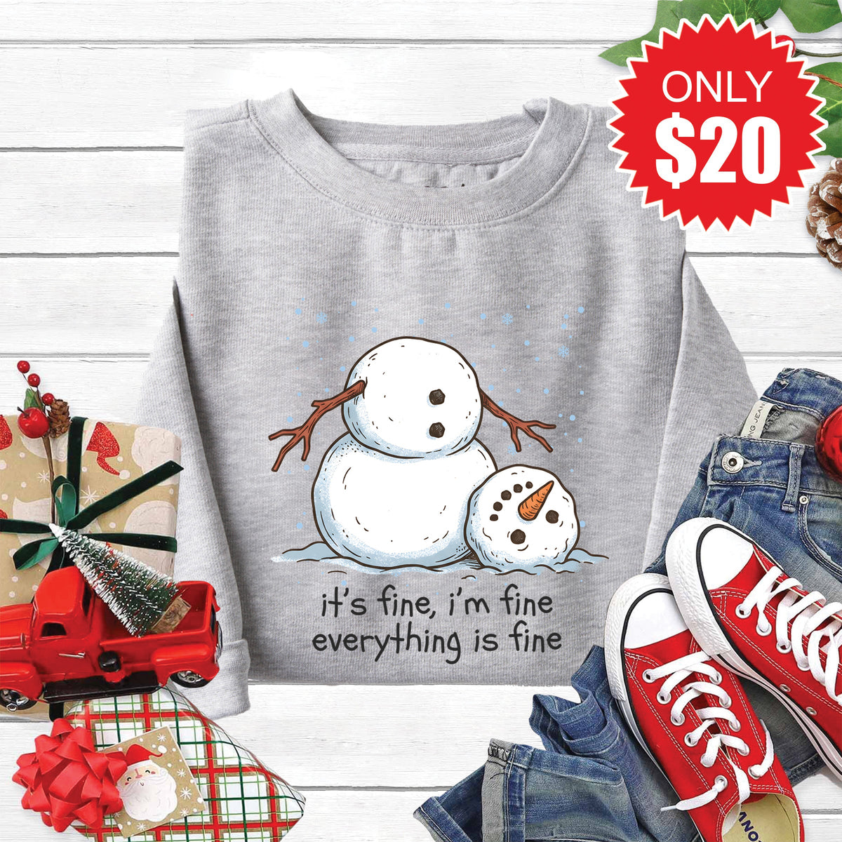 Its Fine Snowman Sweatshirt - Heather Grey - 20 product image 1