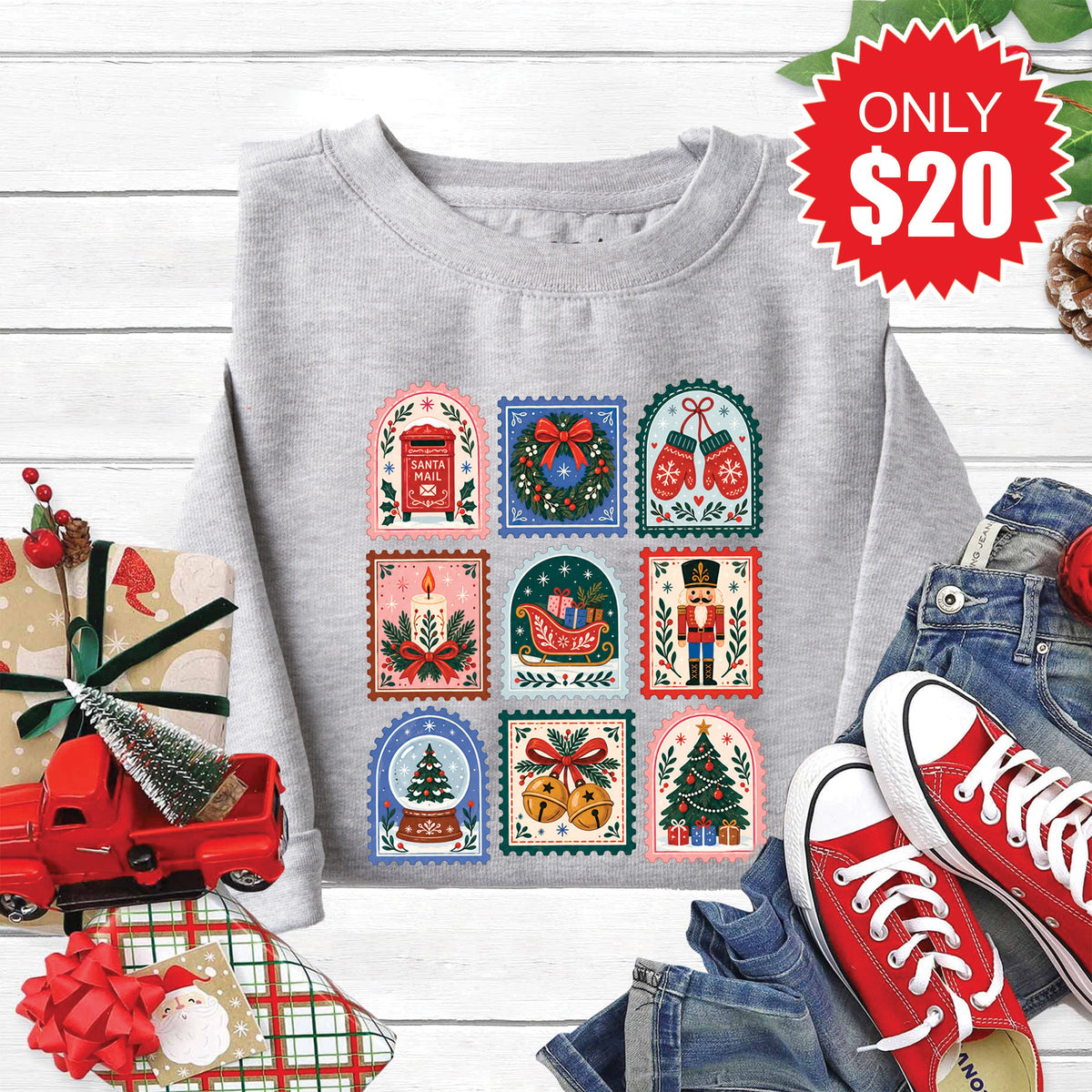 Christmas Stamps Sweatshirt - Heather Grey - 20 product image 1