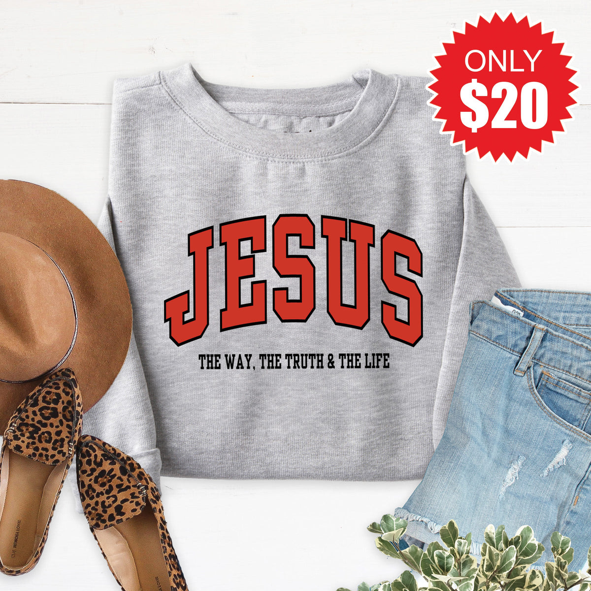 Jesus Varsity Sweatshirt - Heather Grey - 20 product image 1
