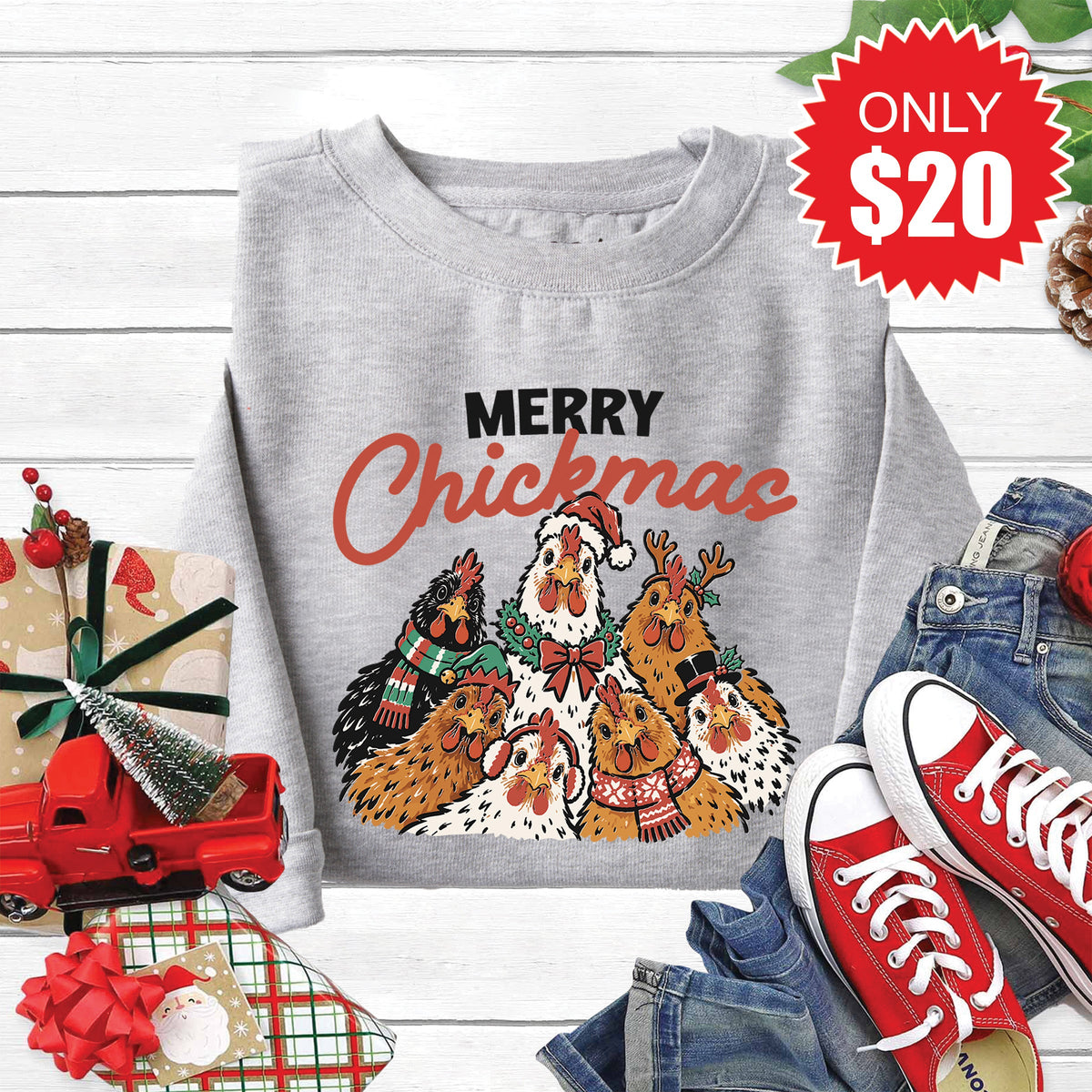 Merry Chickmas Sweatshirt - Heather Grey - 20 product image 1