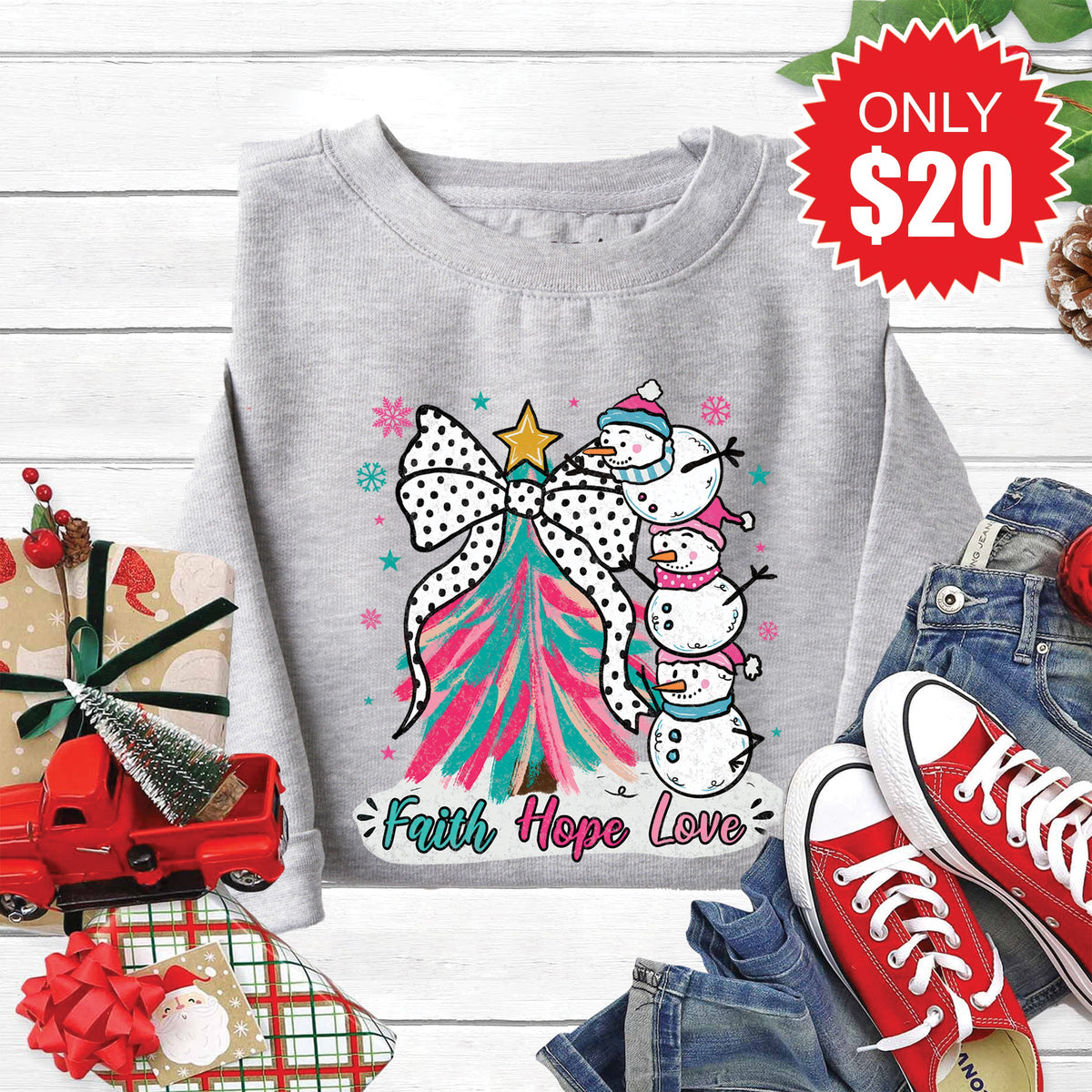 Faith Hope Love Snowman Sweatshirt - Heather Grey - 20 product image 1
