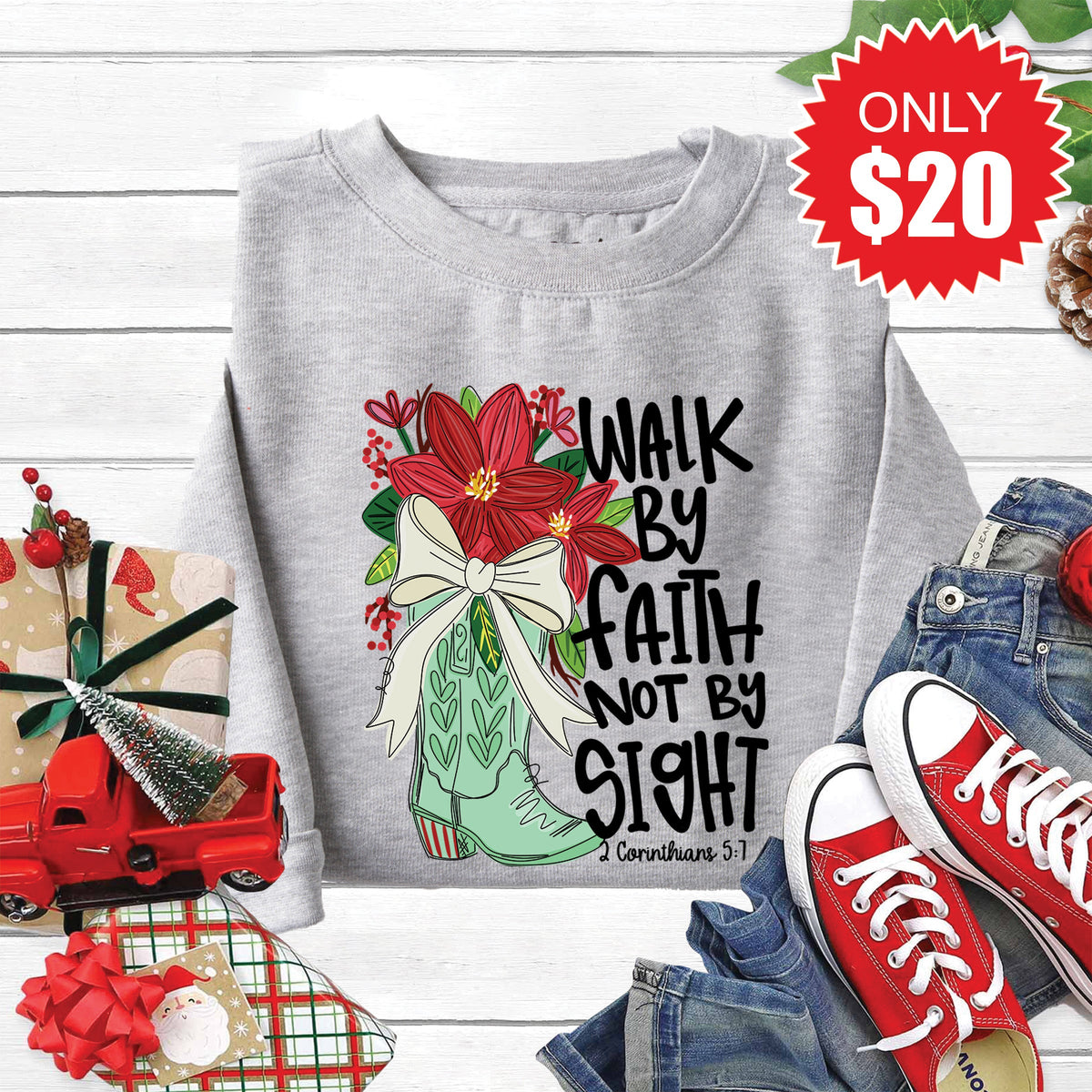 Walk By Faith Sweatshirt - Heather Grey - 20 product image 1