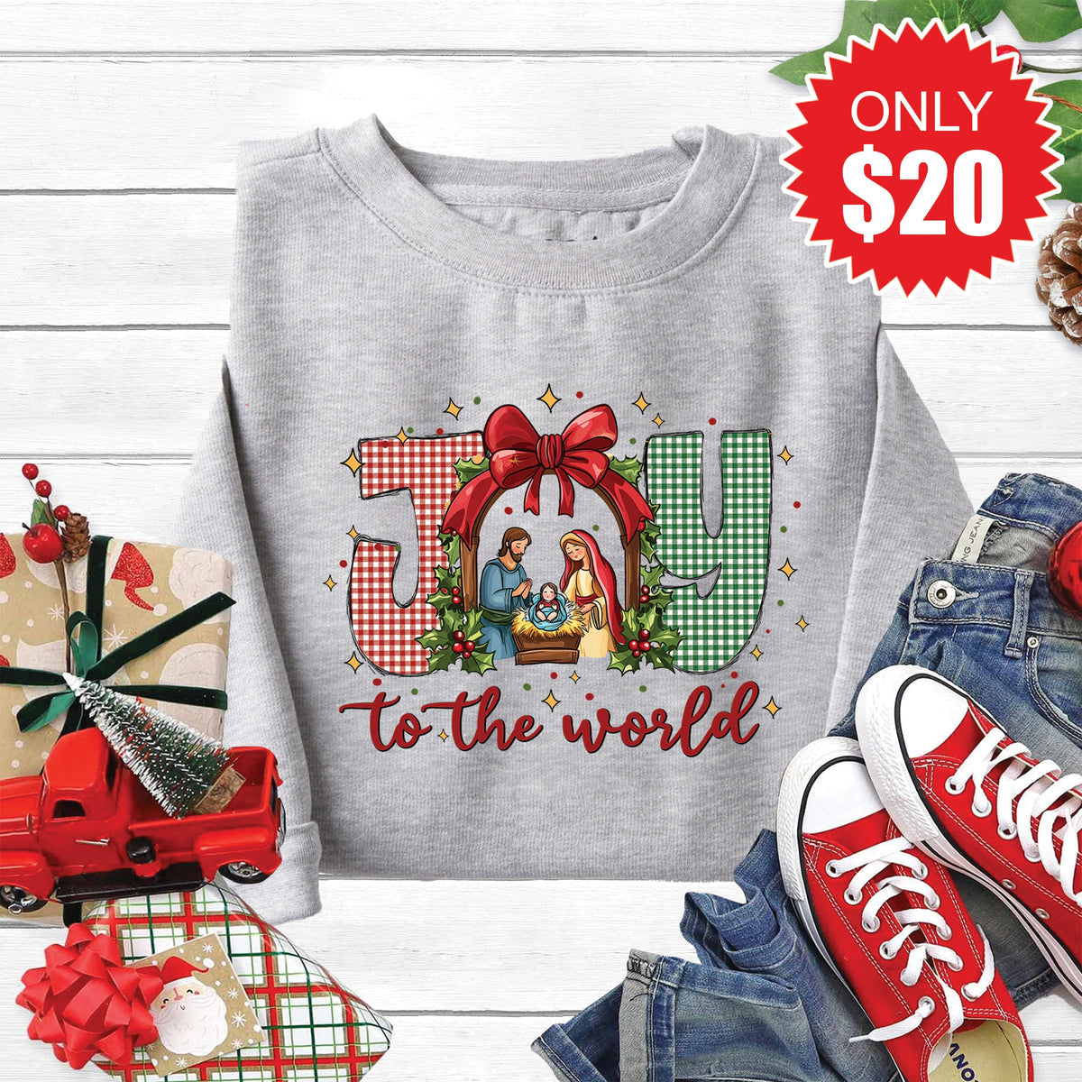 Joy To The World Sweatshirt - Heather Grey - 20 product image 1