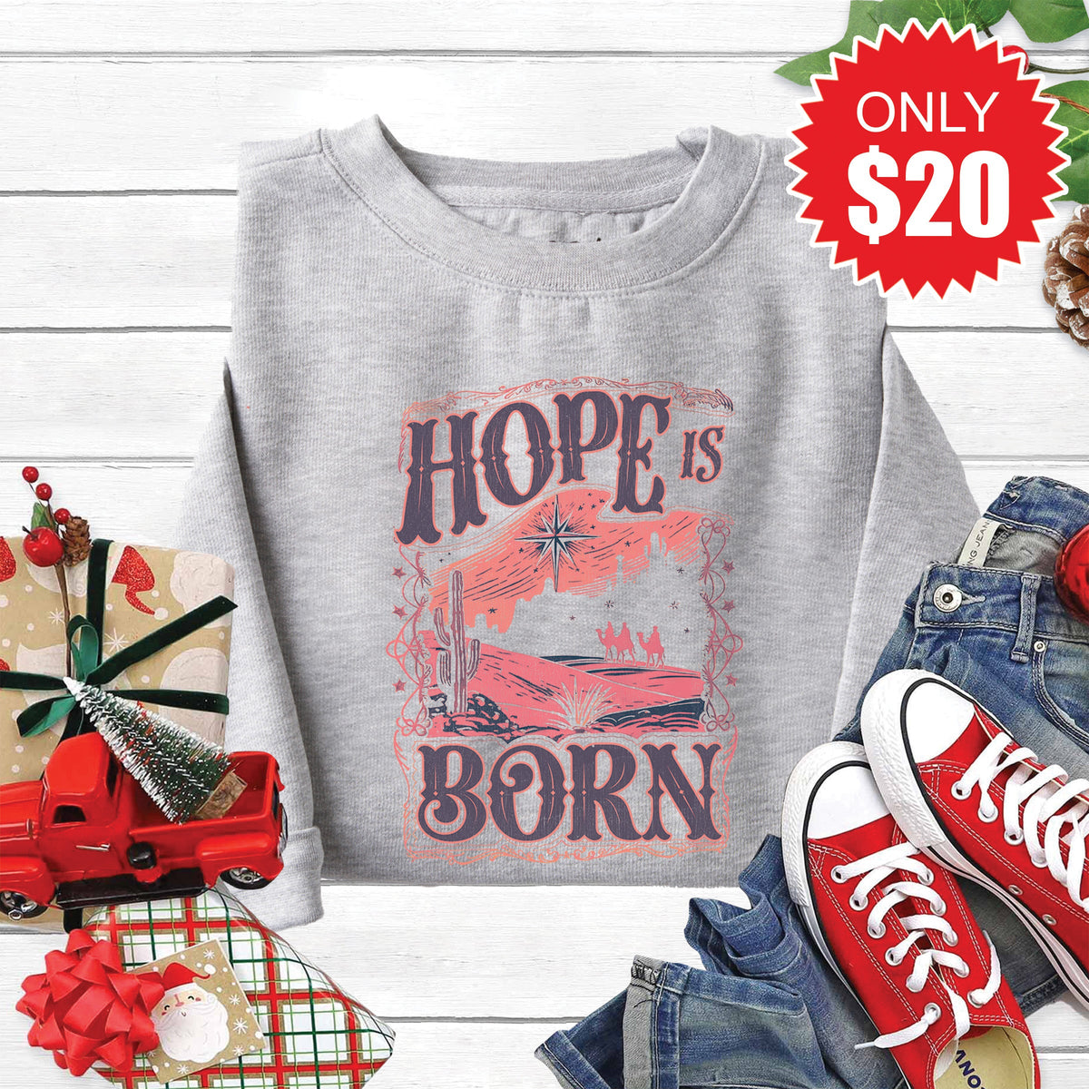 Hope Is Born Sweatshirt - Heather Grey - 20 product image 1