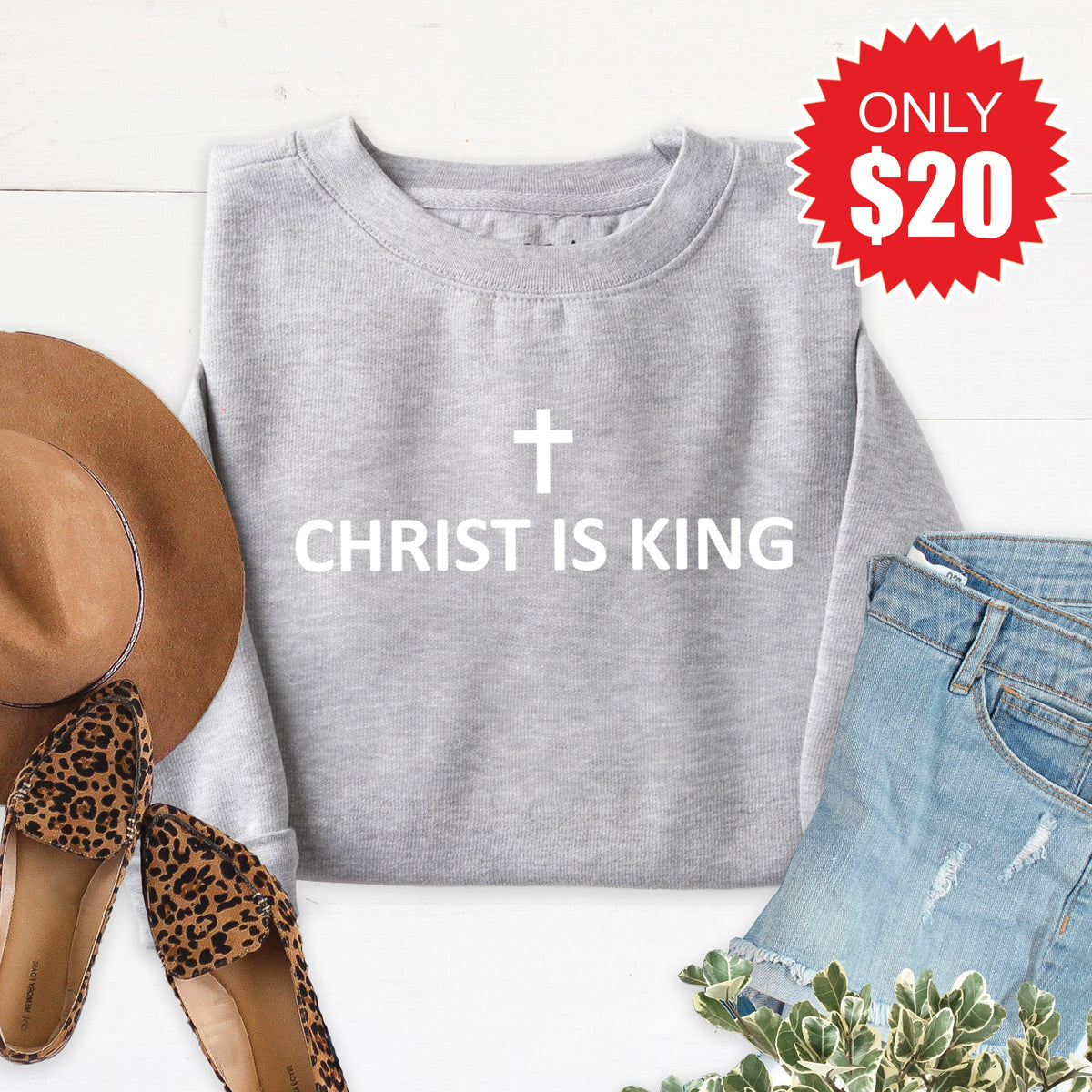 Christ Is King Sweatshirt - Heather Grey - 20 product image 1