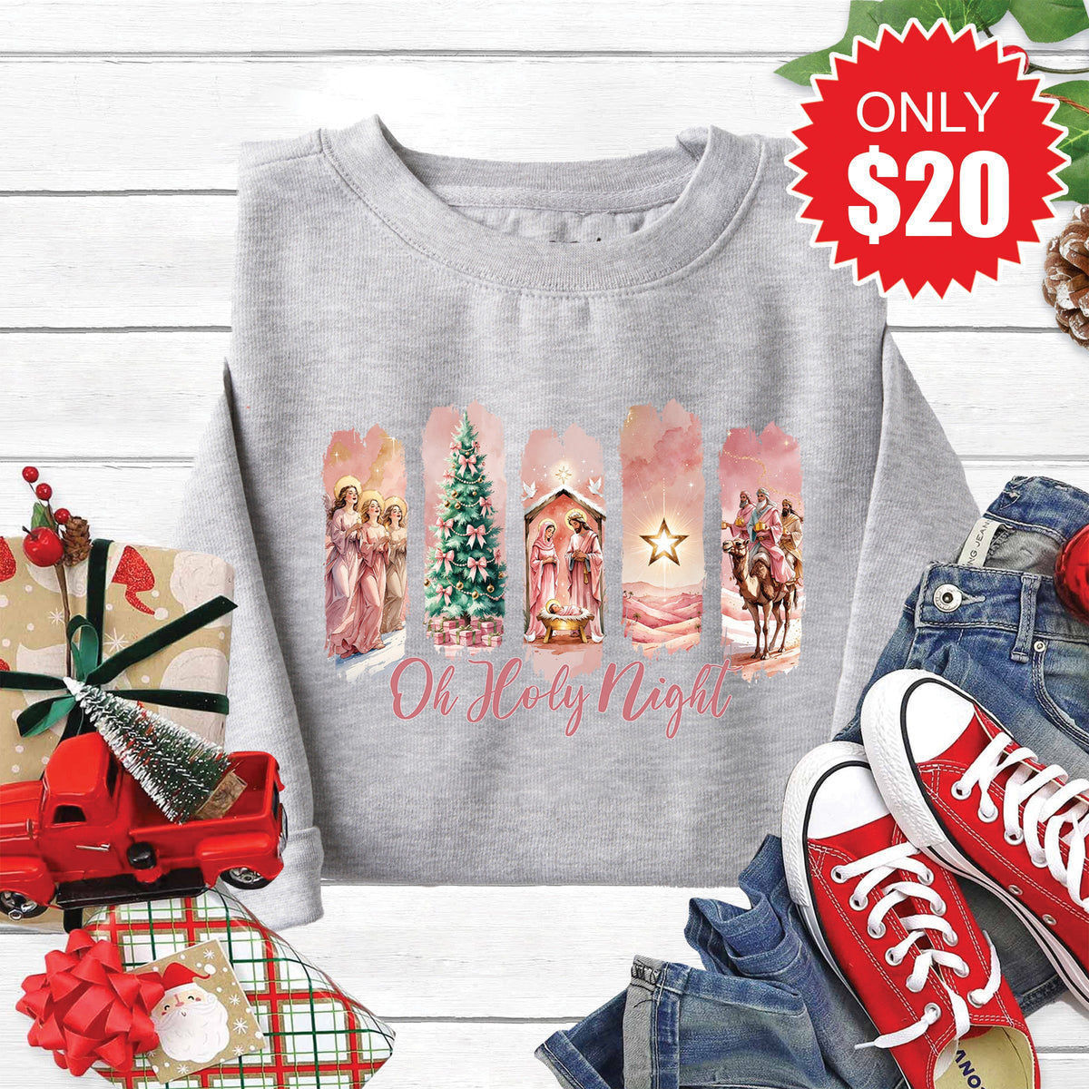 Oh Holy Night Sweatshirt - Heather Grey - 20 product image 1