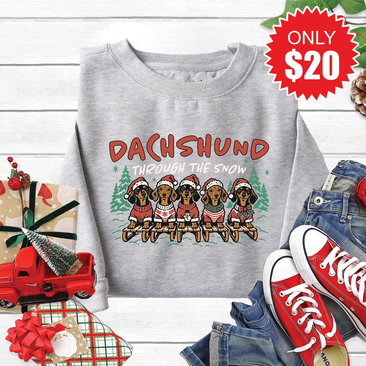 Dachshund Through The Snow Sweatshirt - Heather Grey - 20 product image 1