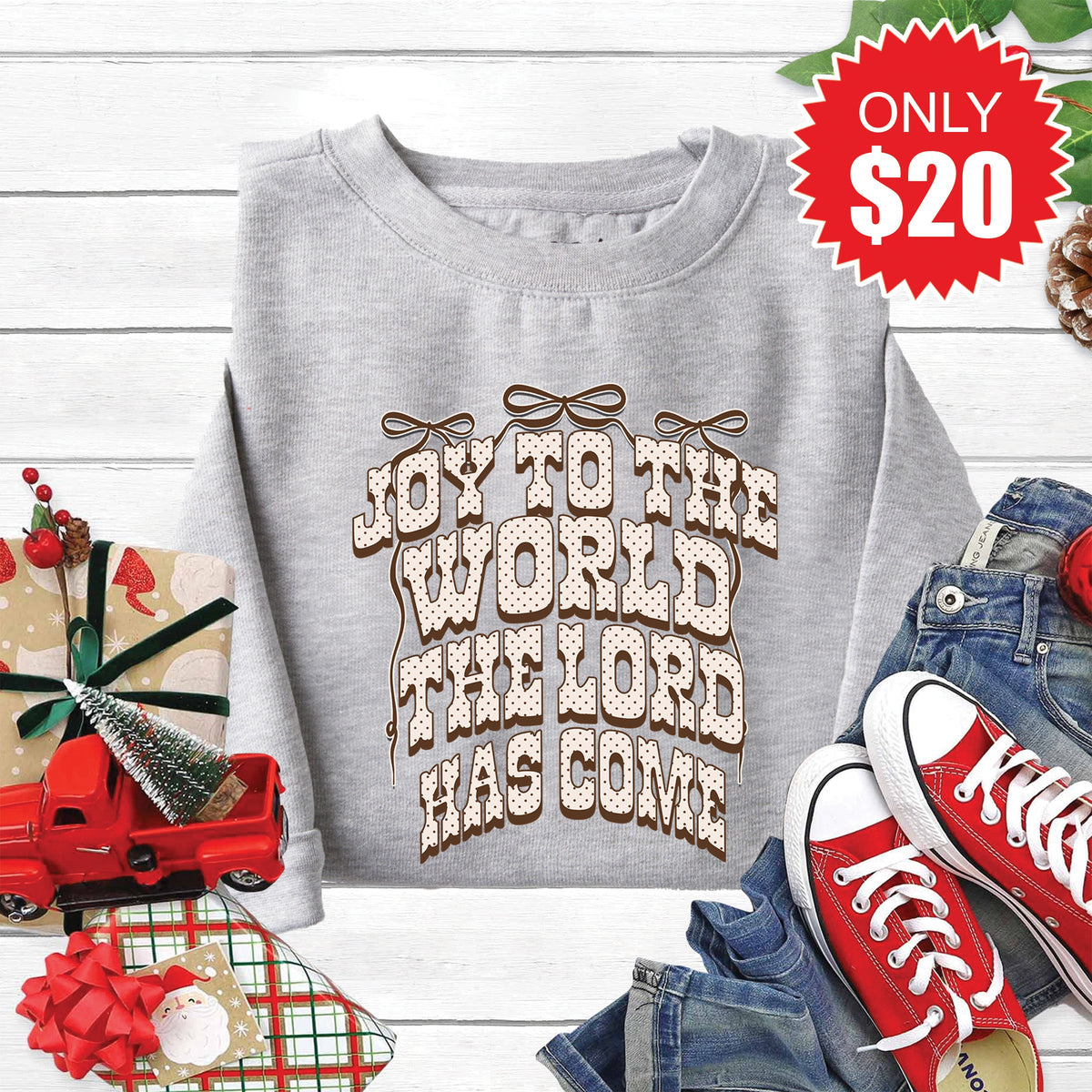 Joy To The World Sweatshirt - Heather Grey - 20 product image 1