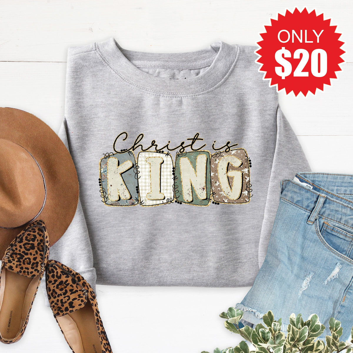 Christ Is King Sweatshirt - Heather Grey - 20 product image 1